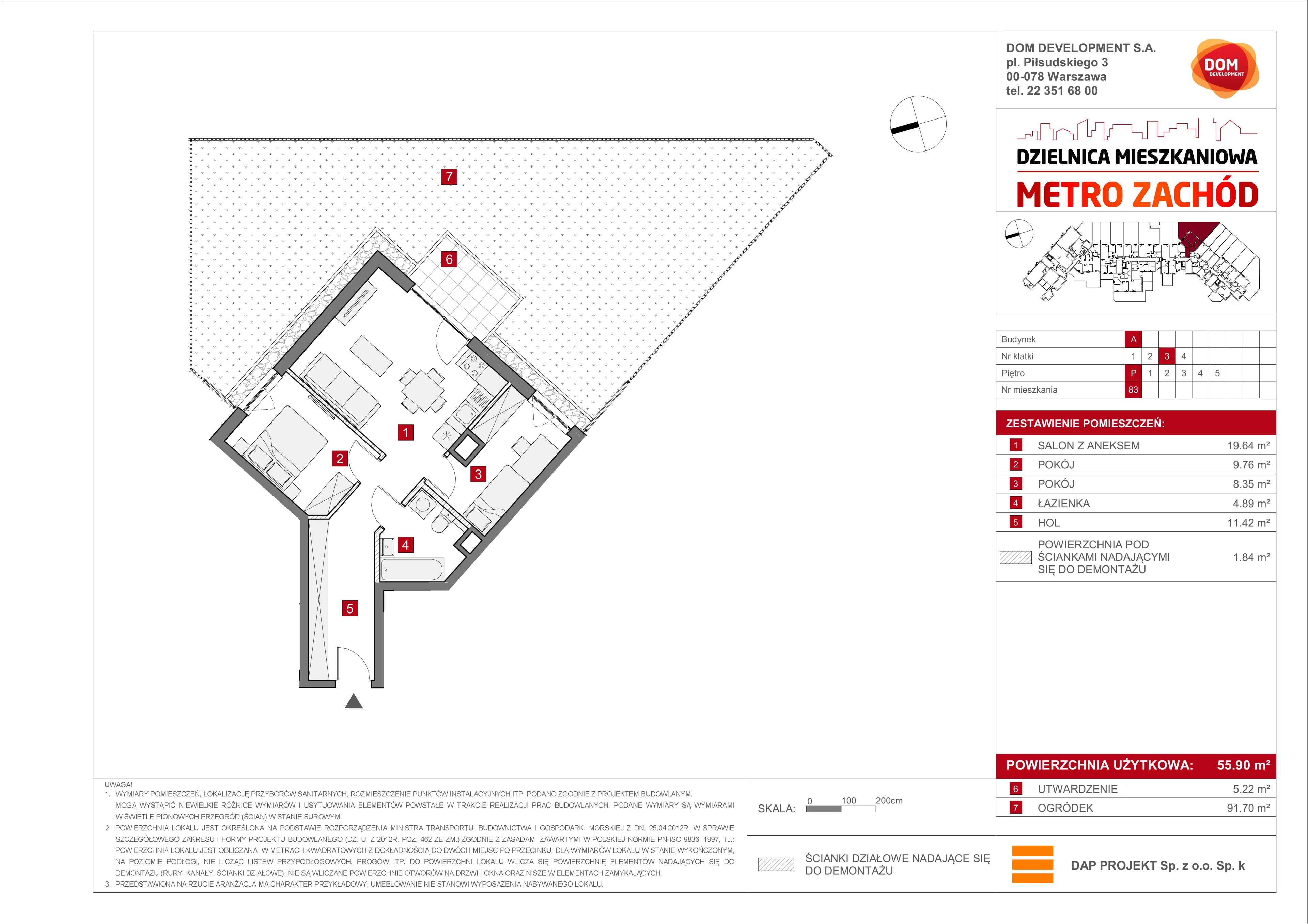 3 pokoje, mieszkanie 55,90 m², parter, oferta nr A/83, Metro Zachód, Warszawa, Bemowo, Chrzanów, ul. Szeligowska