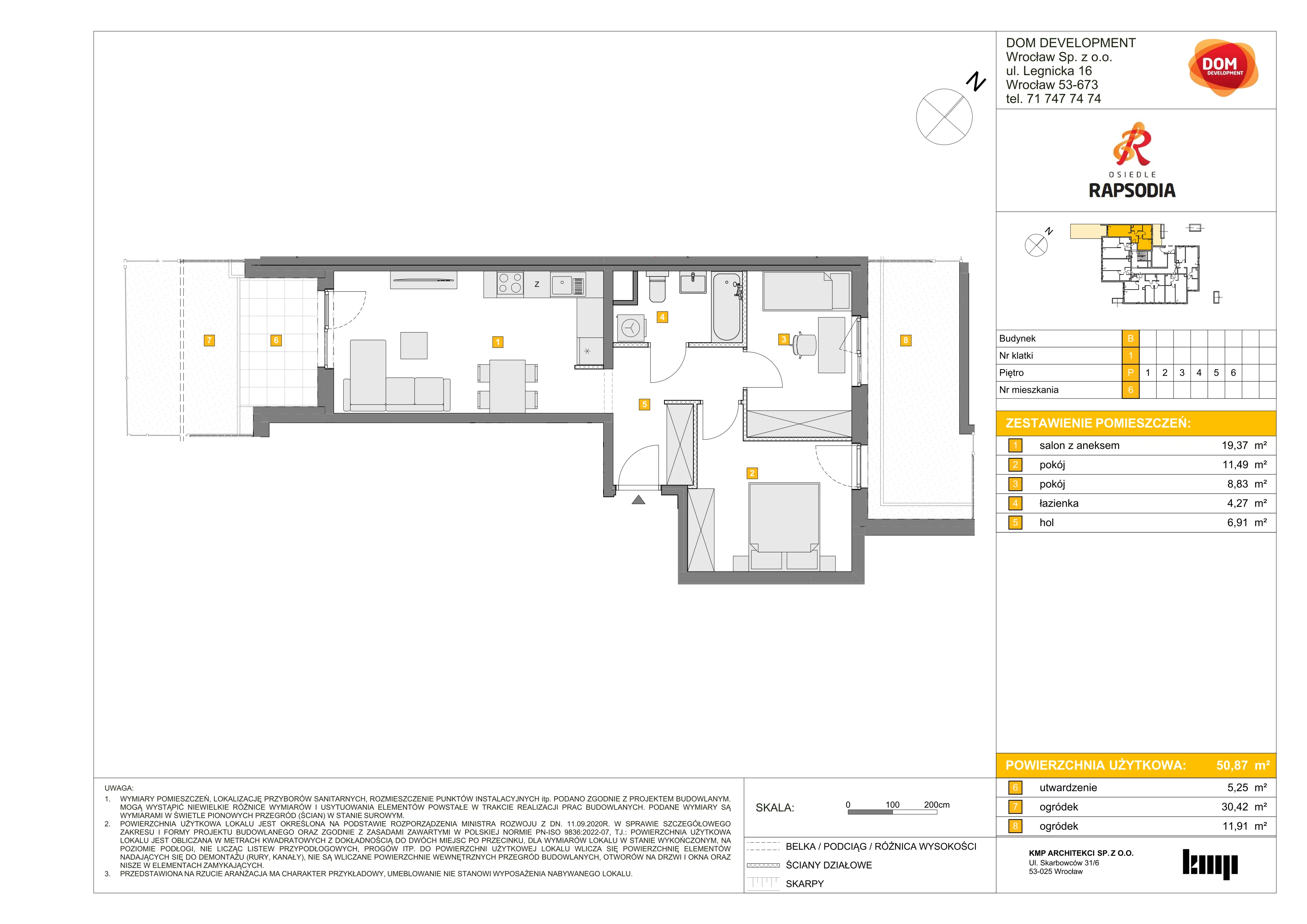 3 pokoje, mieszkanie 50,87 m², parter, oferta nr B/6, Osiedle Rapsodia 2, Wrocław, Karłowice-Różanka, Różanka, ul. Wołowska 5
