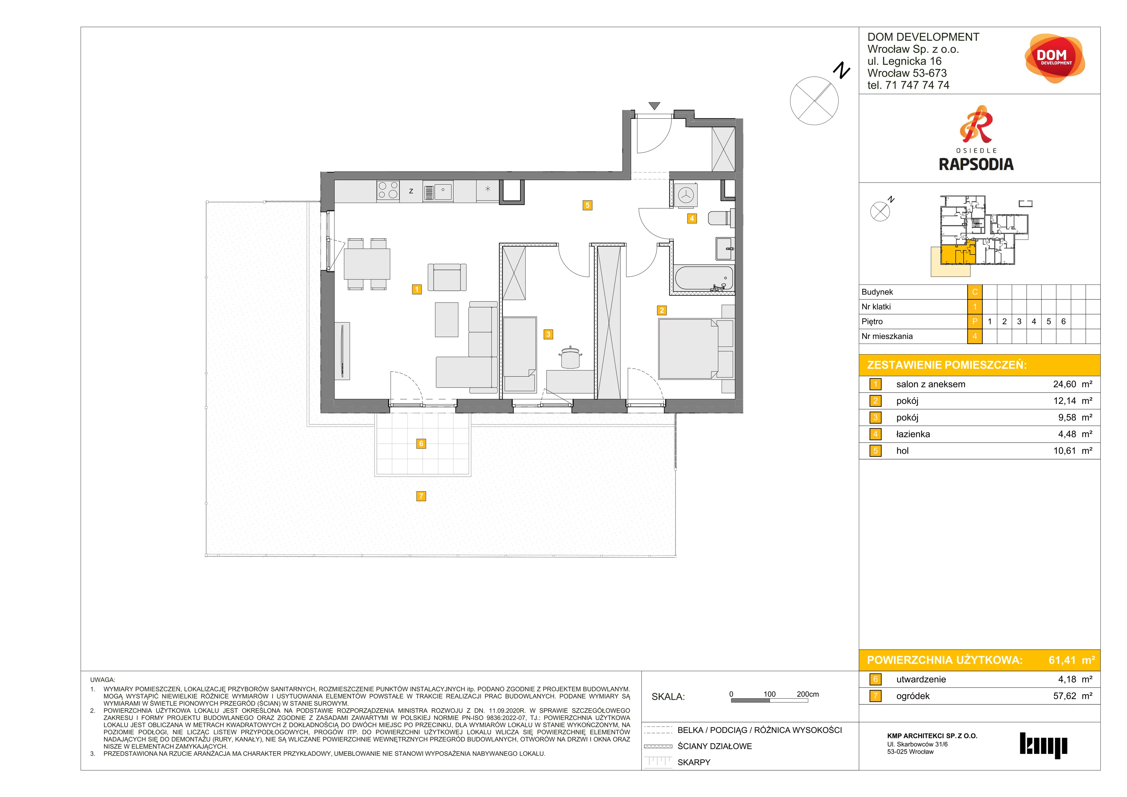 3 pokoje, mieszkanie 61,41 m², parter, oferta nr C/4, Osiedle Rapsodia 2, Wrocław, Karłowice-Różanka, Różanka, ul. Wołowska 5