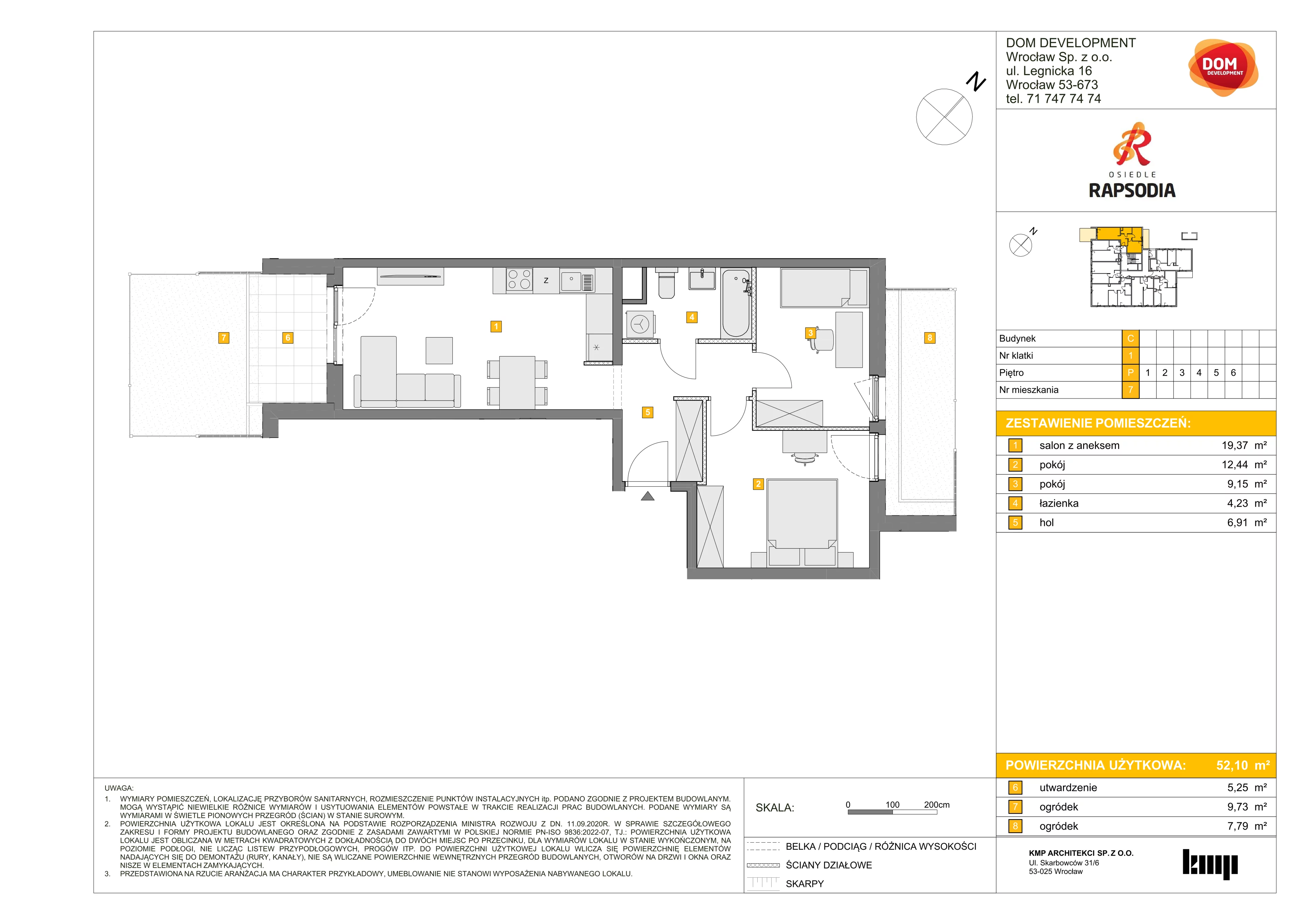 3 pokoje, mieszkanie 52,10 m², parter, oferta nr C/7, Osiedle Rapsodia 2, Wrocław, Karłowice-Różanka, Różanka, ul. Wołowska 5