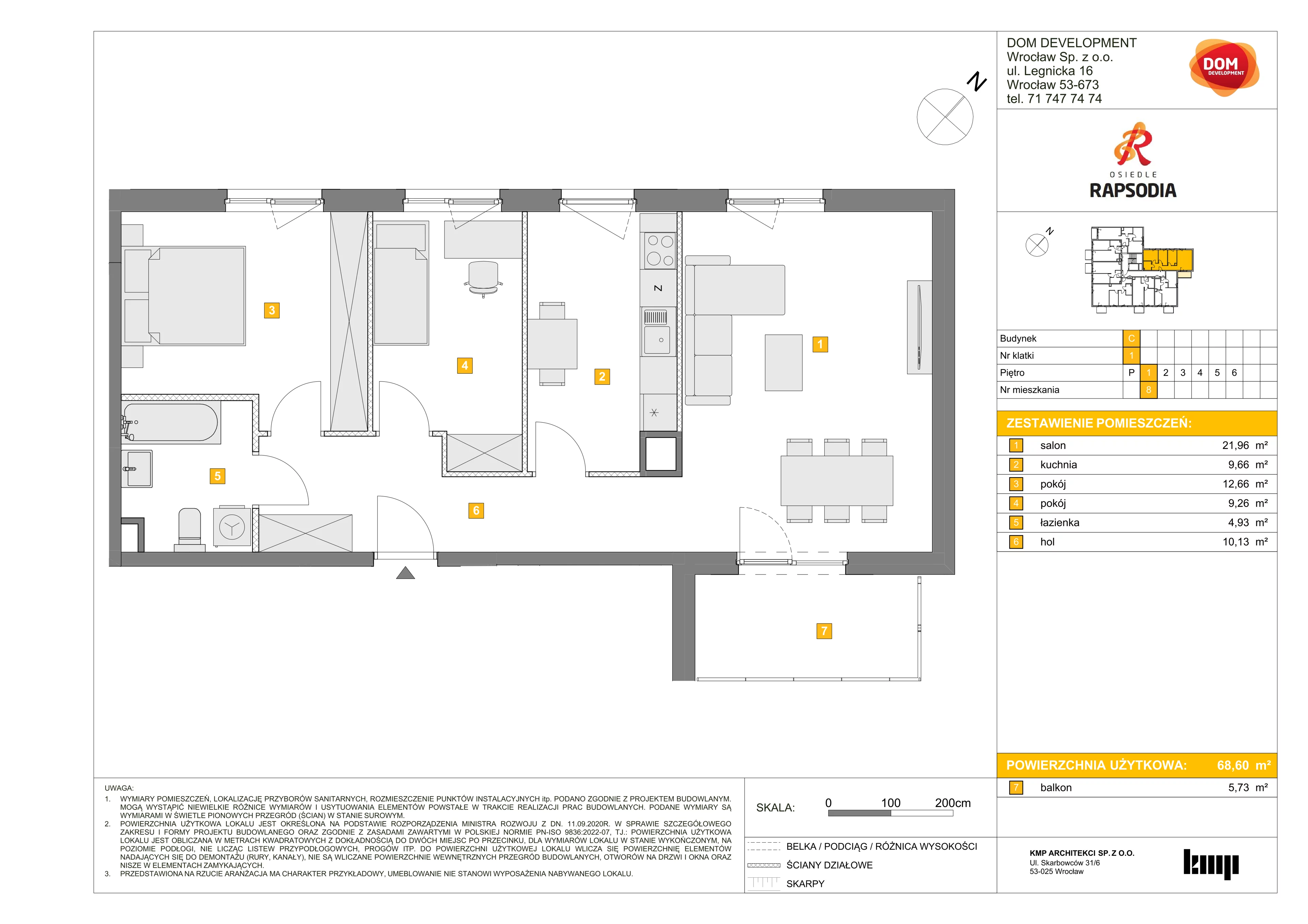 3 pokoje, mieszkanie 68,60 m², piętro 1, oferta nr C/8, Osiedle Rapsodia 2, Wrocław, Karłowice-Różanka, Różanka, ul. Wołowska 5