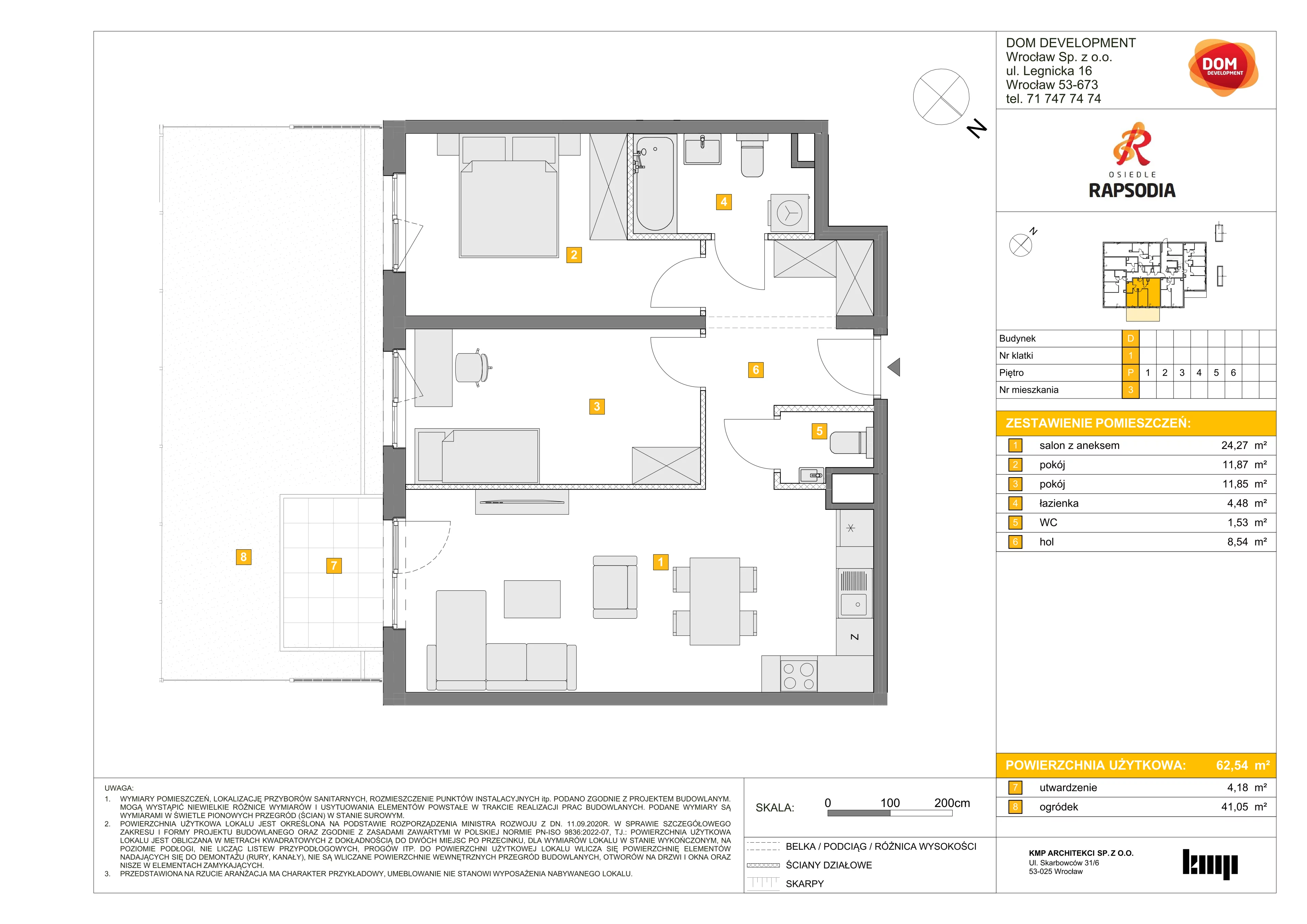3 pokoje, mieszkanie 62,54 m², parter, oferta nr D/3, Osiedle Rapsodia 2, Wrocław, Karłowice-Różanka, Różanka, ul. Wołowska 5