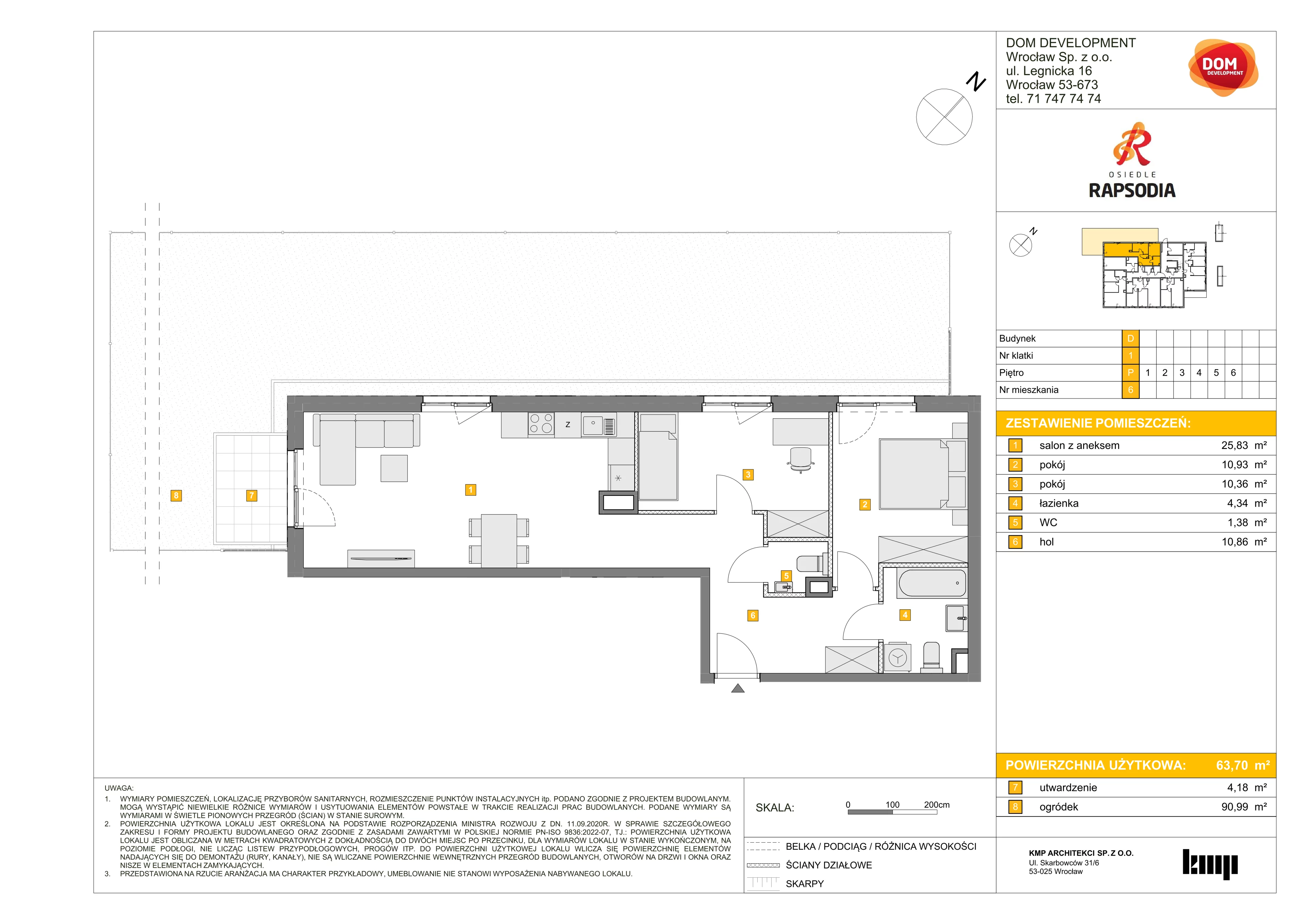 3 pokoje, mieszkanie 63,70 m², parter, oferta nr D/6, Osiedle Rapsodia 2, Wrocław, Karłowice-Różanka, Różanka, ul. Wołowska 5