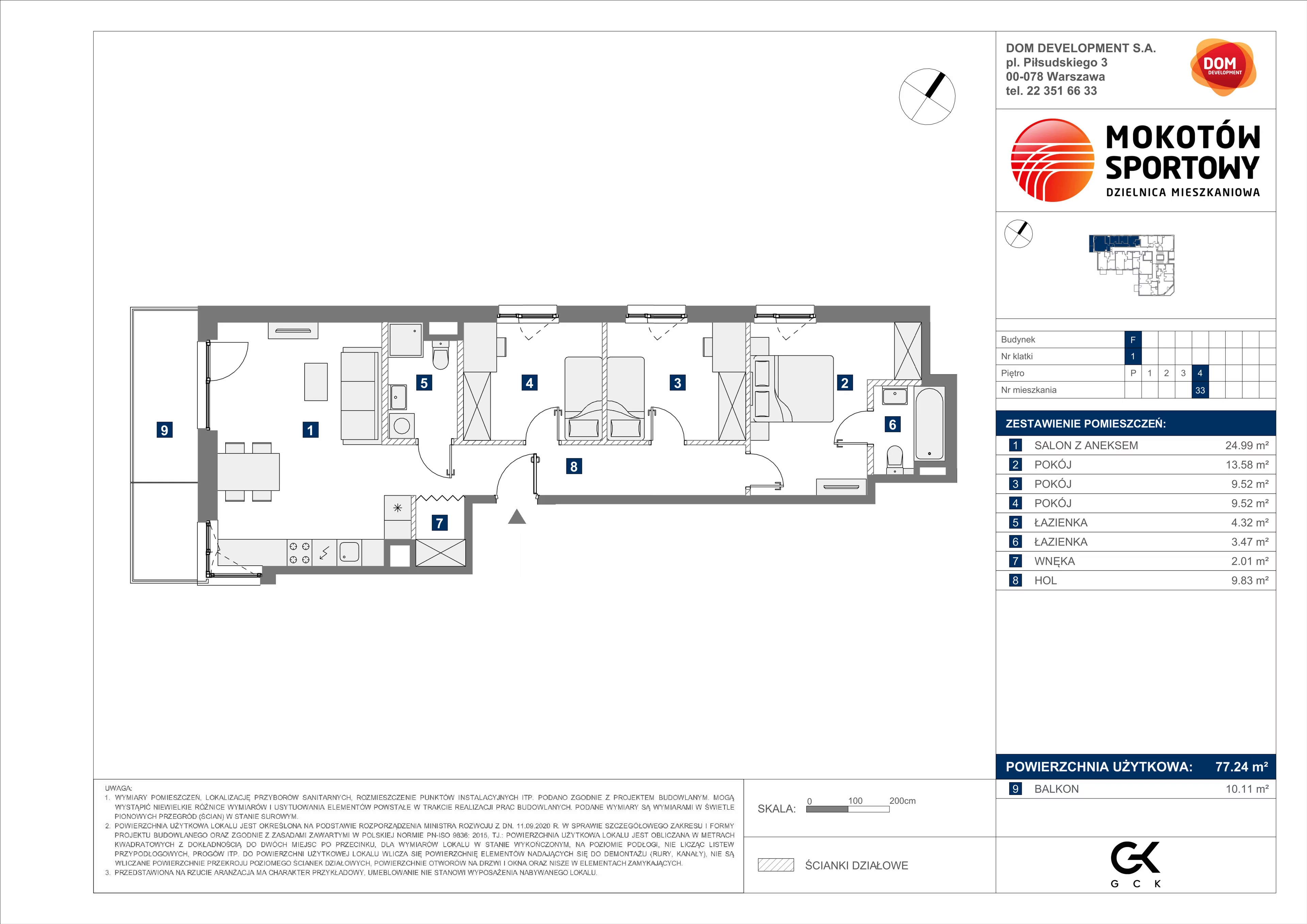 Mieszkanie 77,24 m², piętro 4, oferta nr F/33, Mokotów Sportowy, Warszawa, Mokotów, Augustówka, ul. Antoniewska 6