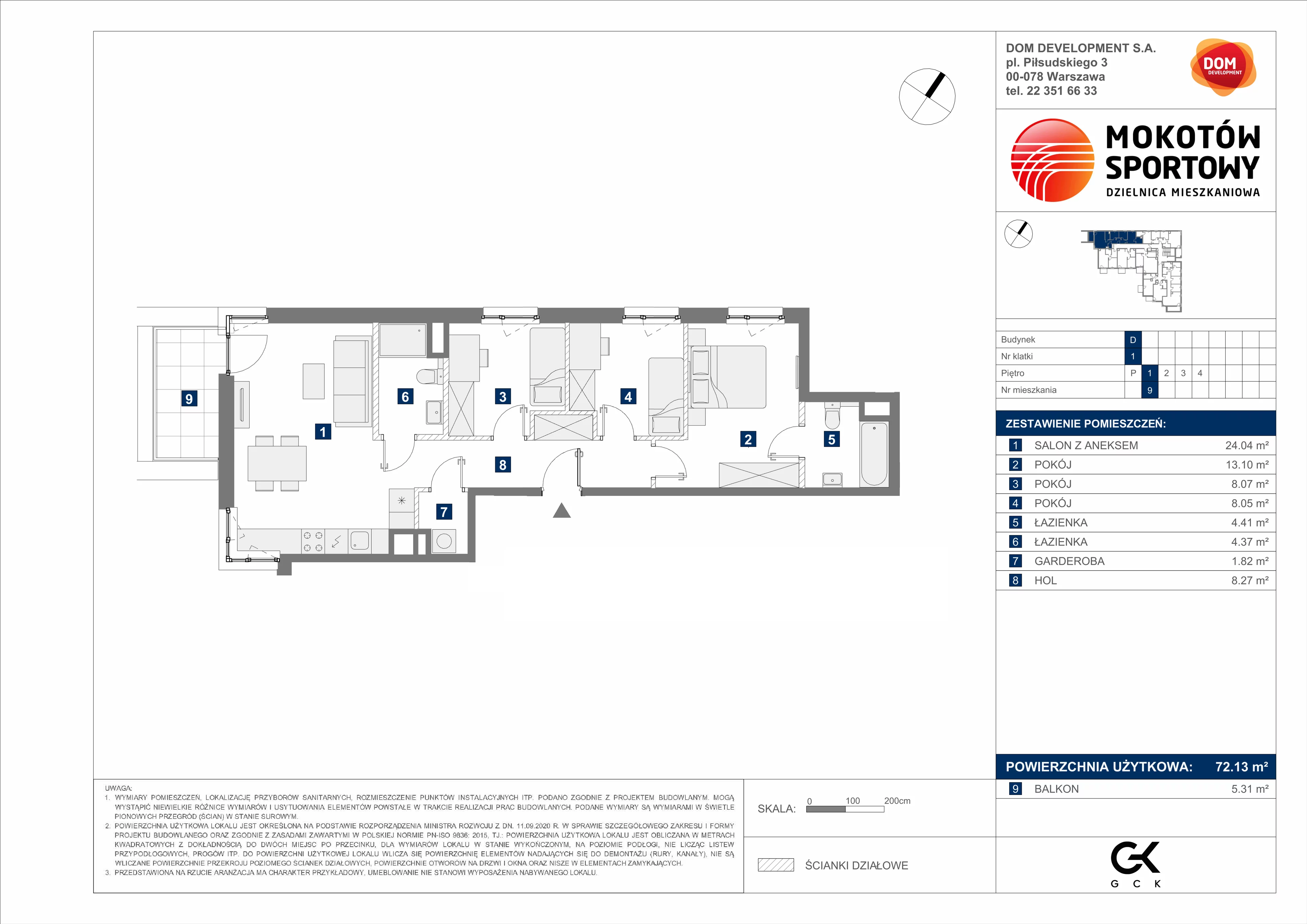 4 pokoje, mieszkanie 72,13 m², piętro 1, oferta nr D/9, Mokotów Sportowy 1 B, Warszawa, Mokotów, Augustówka, ul. Antoniewska