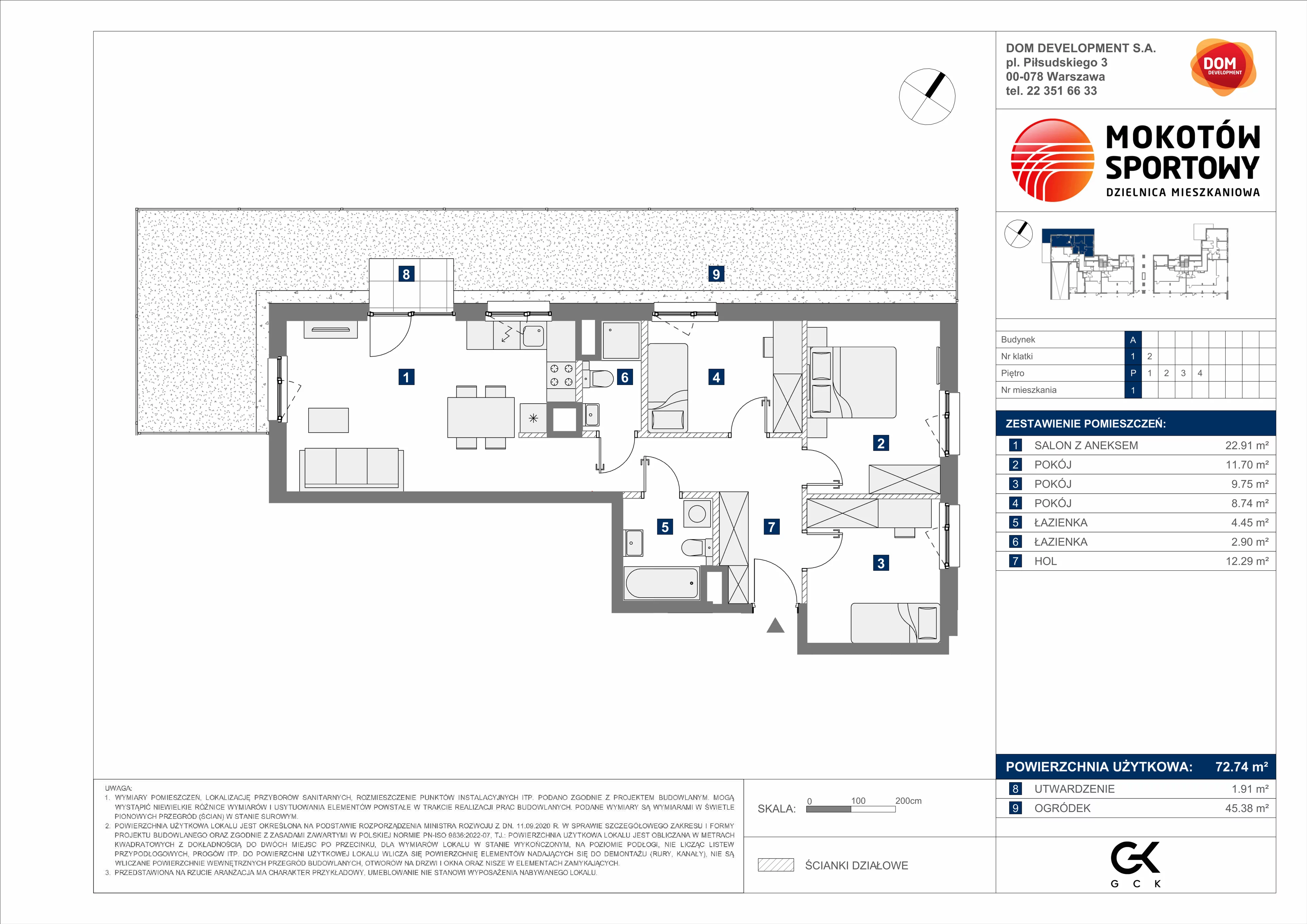 4 pokoje, mieszkanie 72,74 m², parter, oferta nr A/1, Mokotów Sportowy 3, Warszawa, Mokotów, Augustówka, ul. Antoniewska