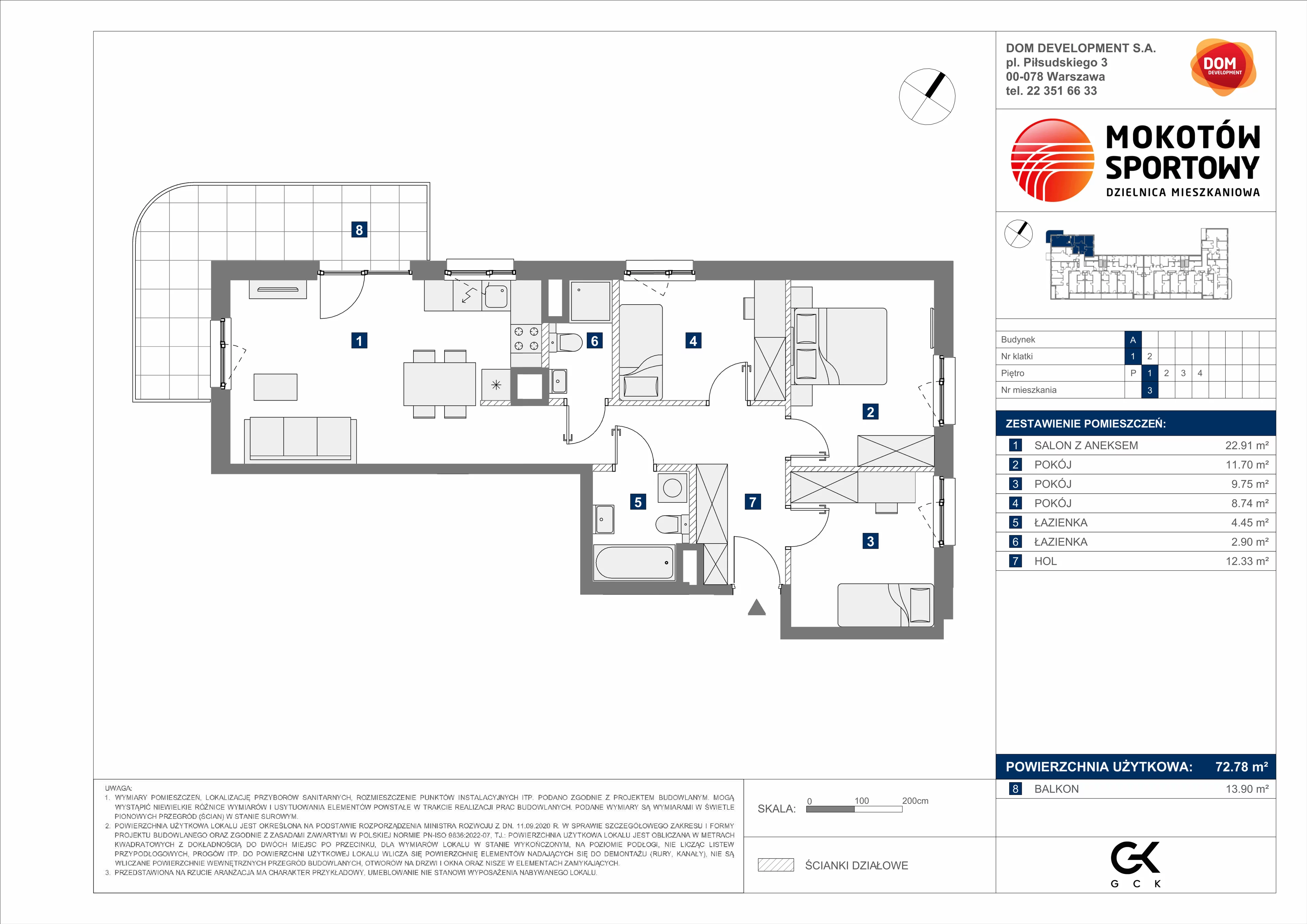 4 pokoje, mieszkanie 72,78 m², piętro 1, oferta nr A/3, Mokotów Sportowy 3, Warszawa, Mokotów, Augustówka, ul. Antoniewska