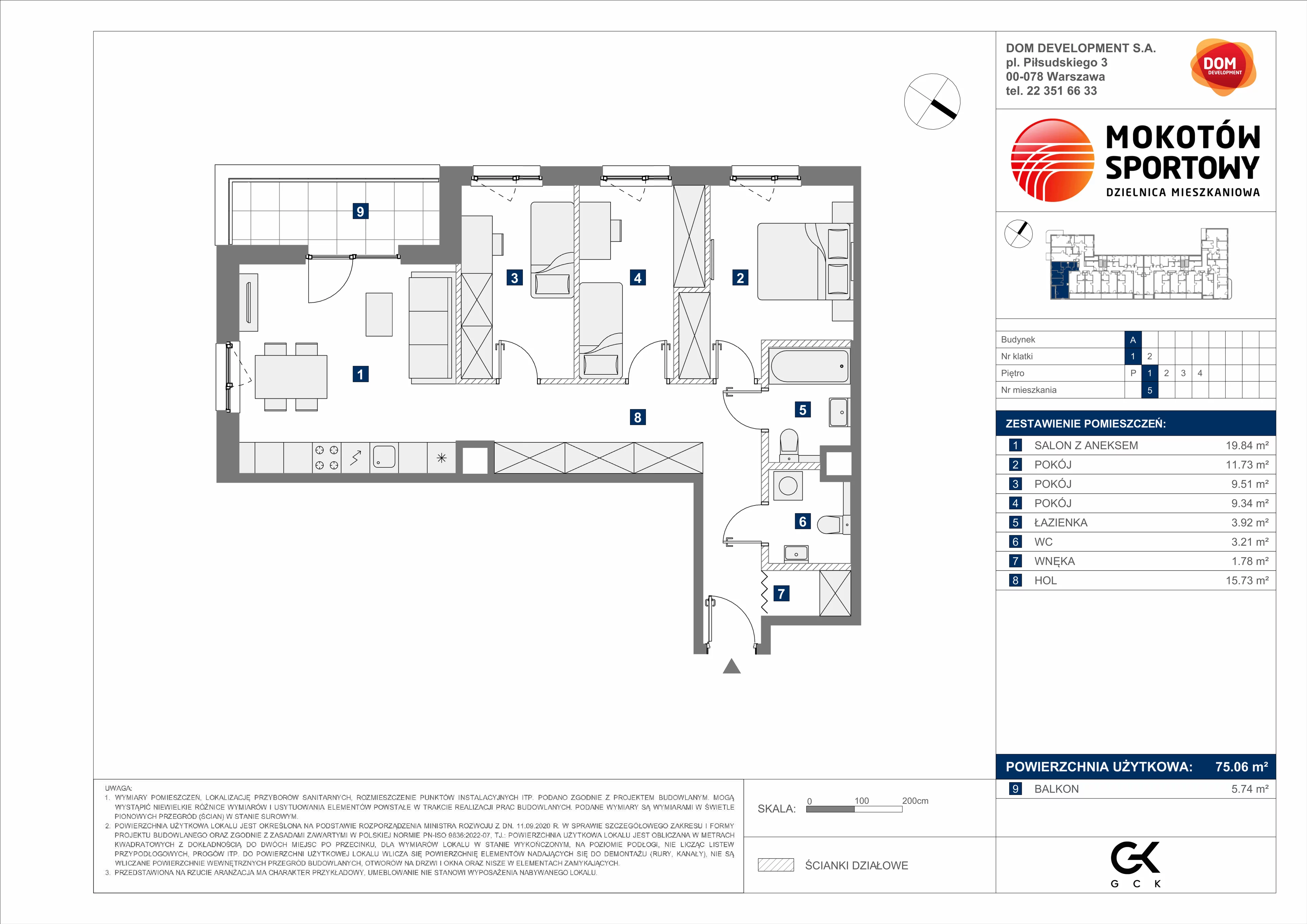 4 pokoje, mieszkanie 75,06 m², piętro 1, oferta nr A/5, Mokotów Sportowy 3, Warszawa, Mokotów, Augustówka, ul. Antoniewska
