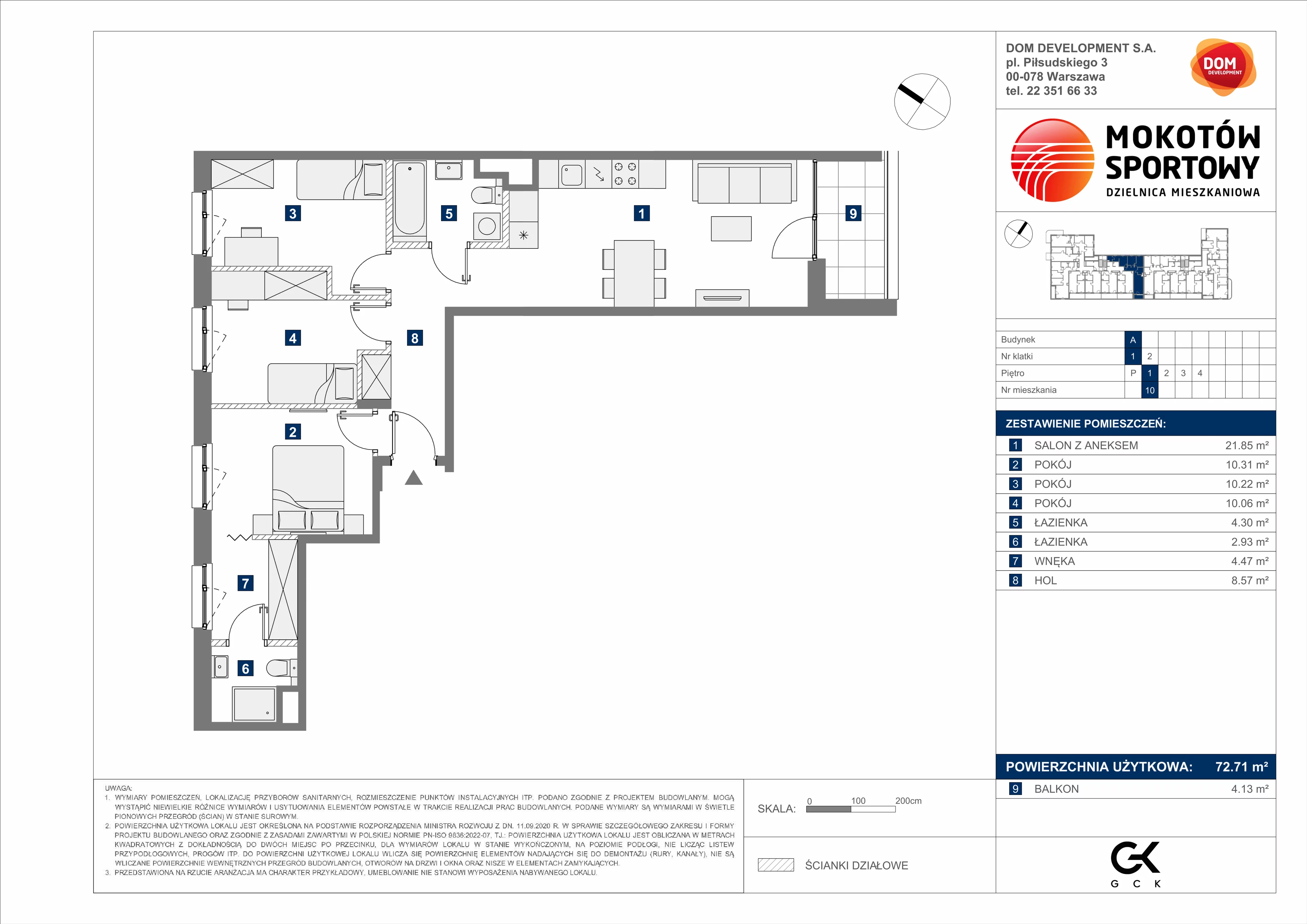 4 pokoje, mieszkanie 72,71 m², piętro 1, oferta nr A/10, Mokotów Sportowy 3, Warszawa, Mokotów, Augustówka, ul. Antoniewska