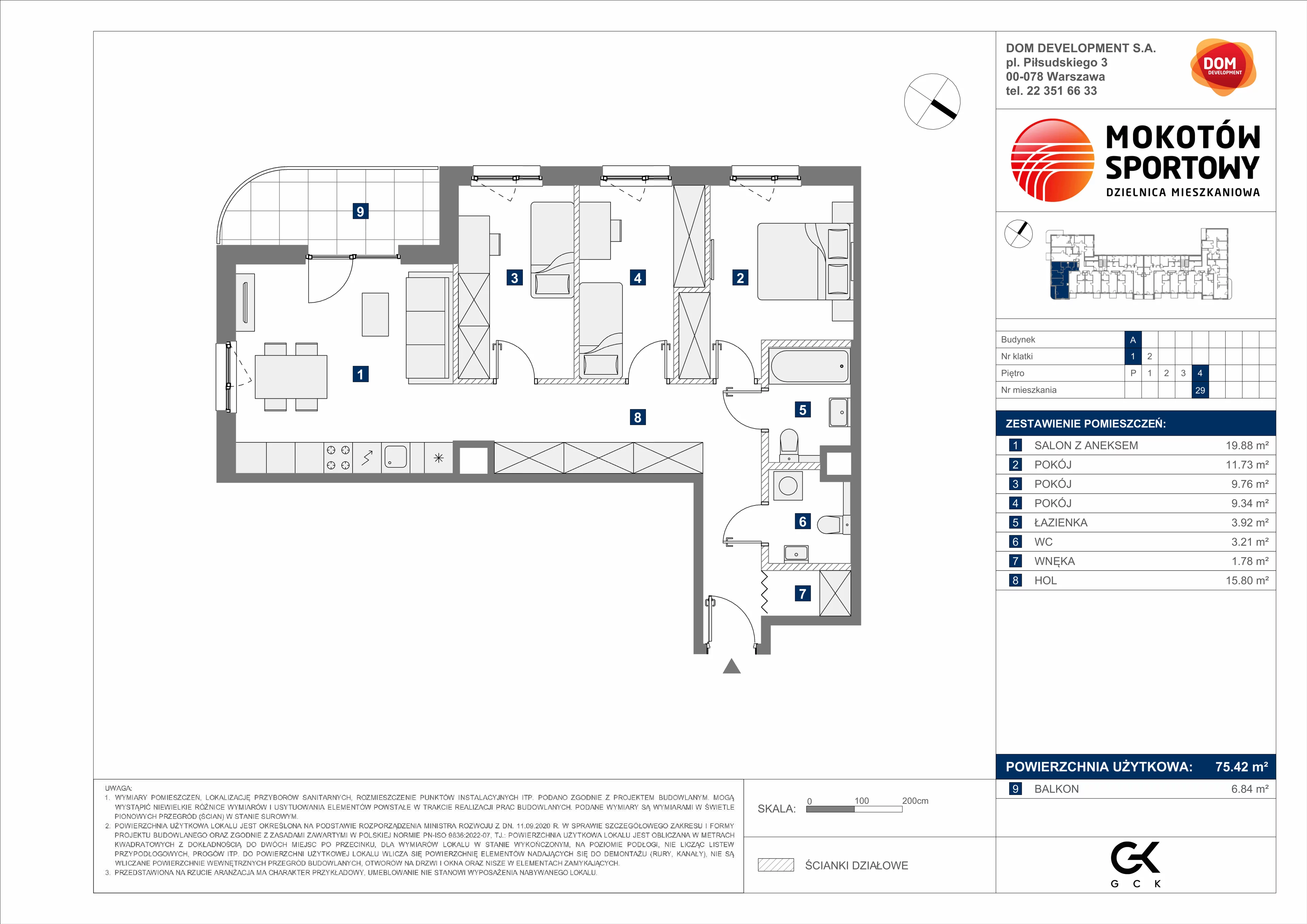 4 pokoje, mieszkanie 75,42 m², piętro 4, oferta nr A/29, Mokotów Sportowy 3, Warszawa, Mokotów, Augustówka, ul. Antoniewska