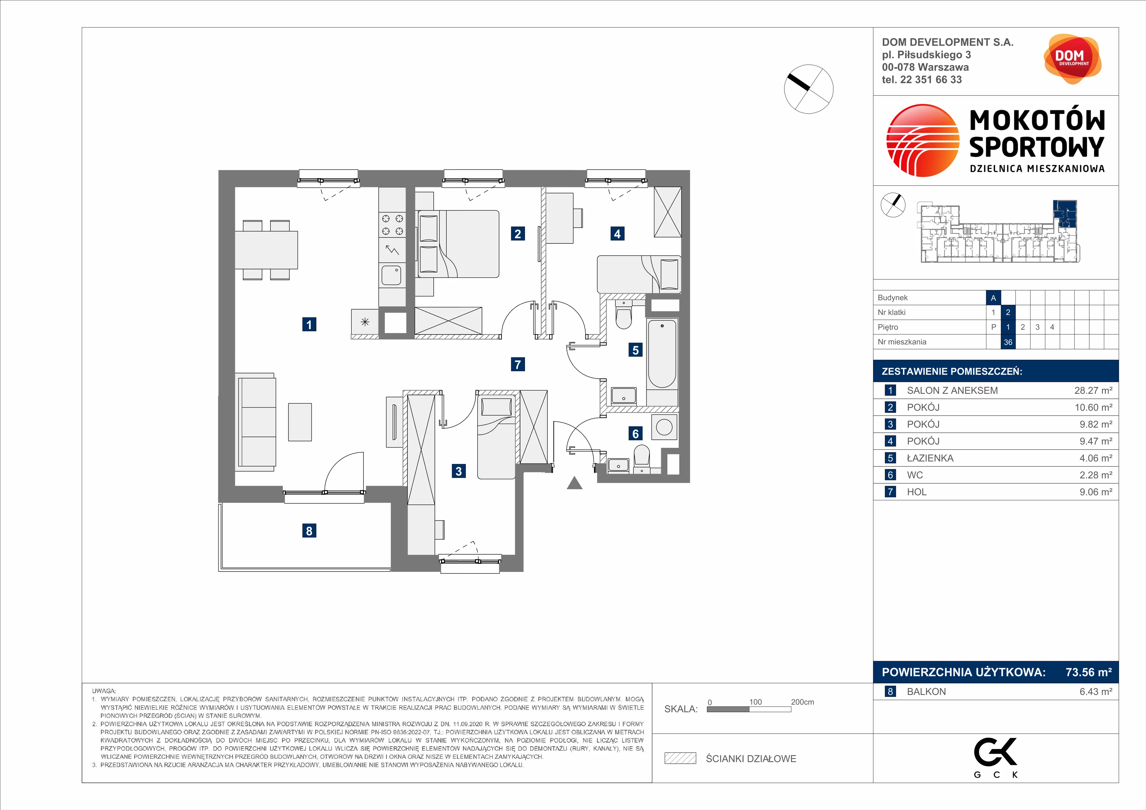4 pokoje, mieszkanie 73,56 m², piętro 1, oferta nr A/36, Mokotów Sportowy 3, Warszawa, Mokotów, Augustówka, ul. Antoniewska