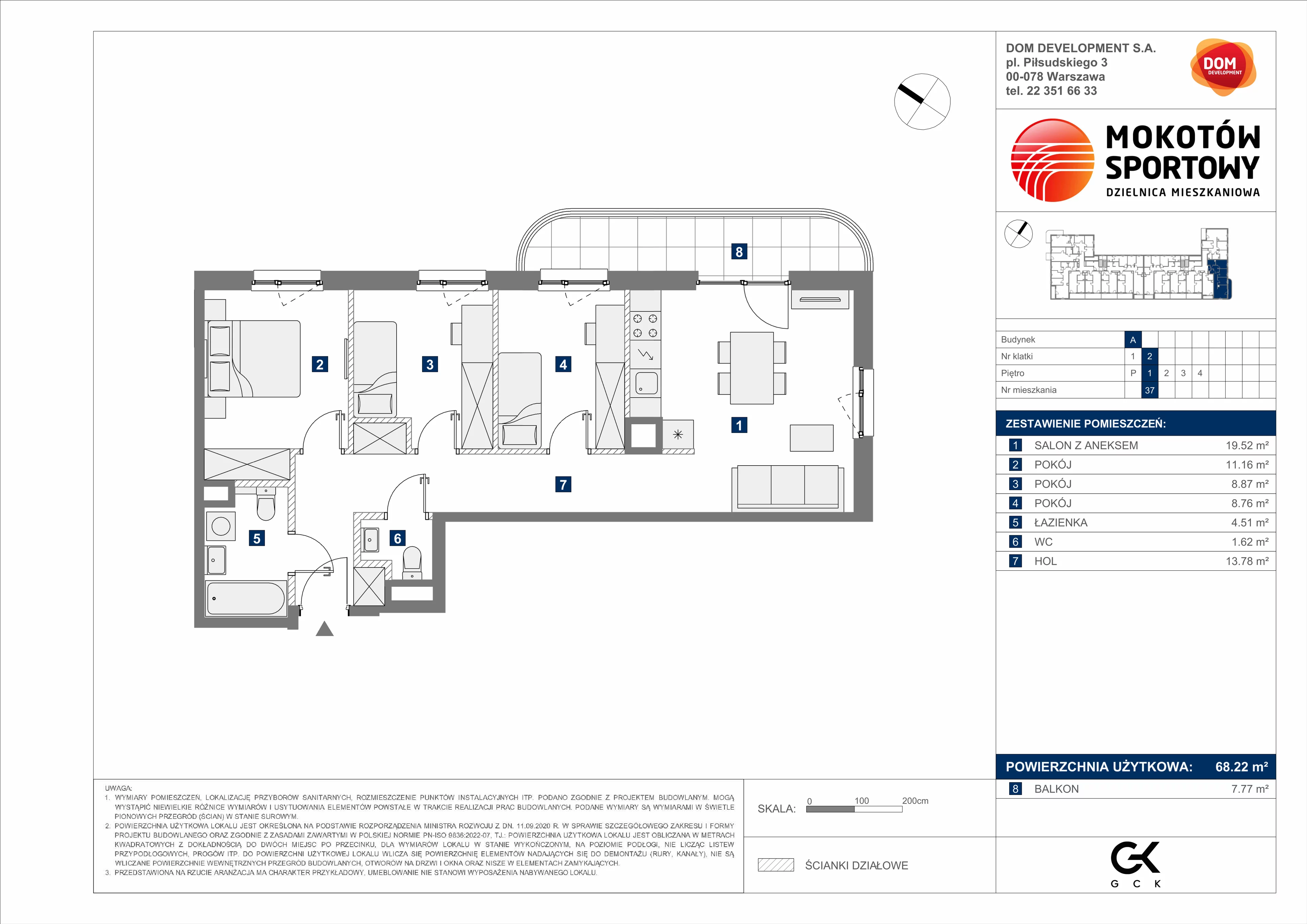 4 pokoje, mieszkanie 68,22 m², piętro 1, oferta nr A/37, Mokotów Sportowy 3, Warszawa, Mokotów, Augustówka, ul. Antoniewska
