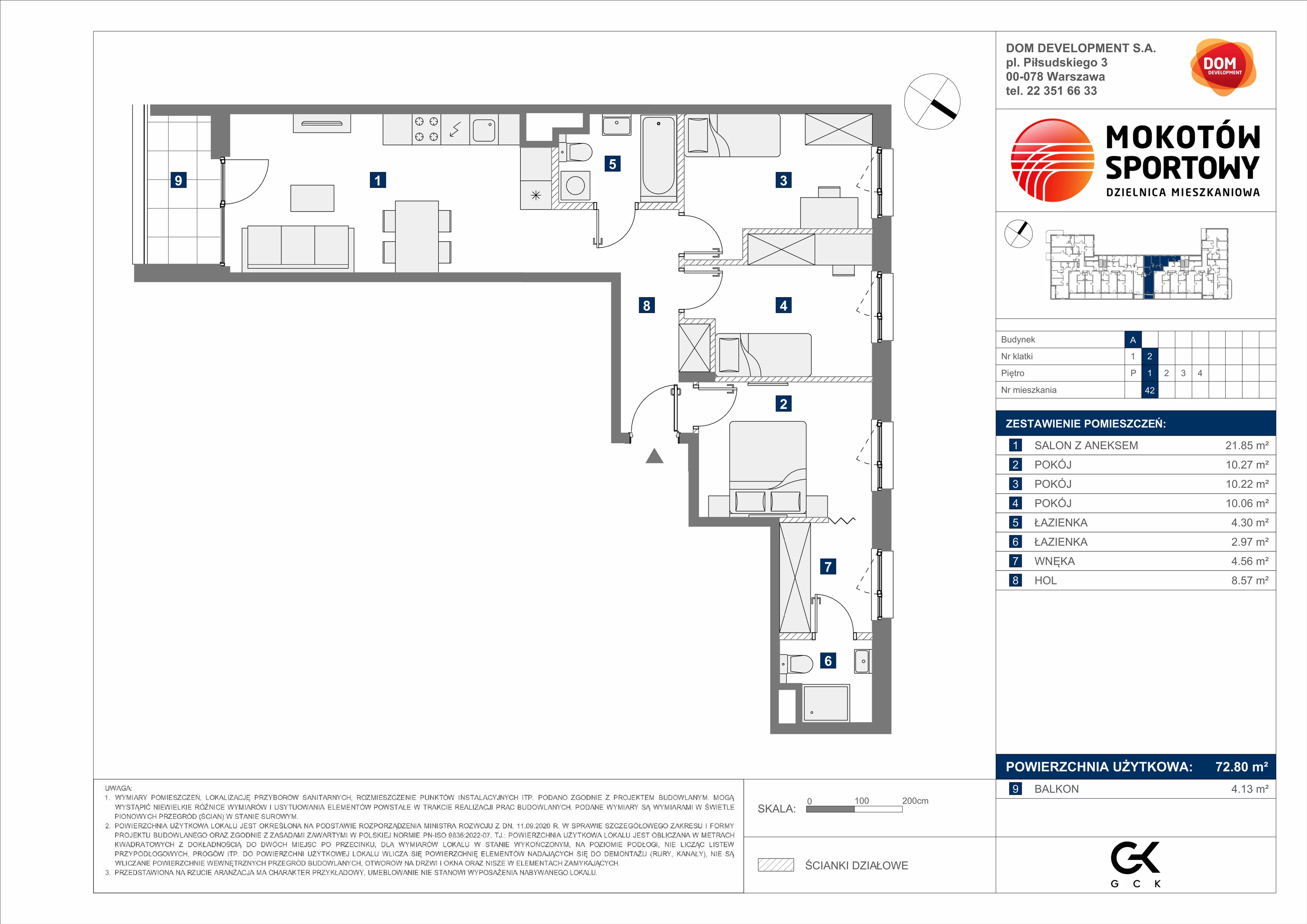 4 pokoje, mieszkanie 72,80 m², piętro 1, oferta nr A/42, Mokotów Sportowy 3, Warszawa, Mokotów, Augustówka, ul. Antoniewska