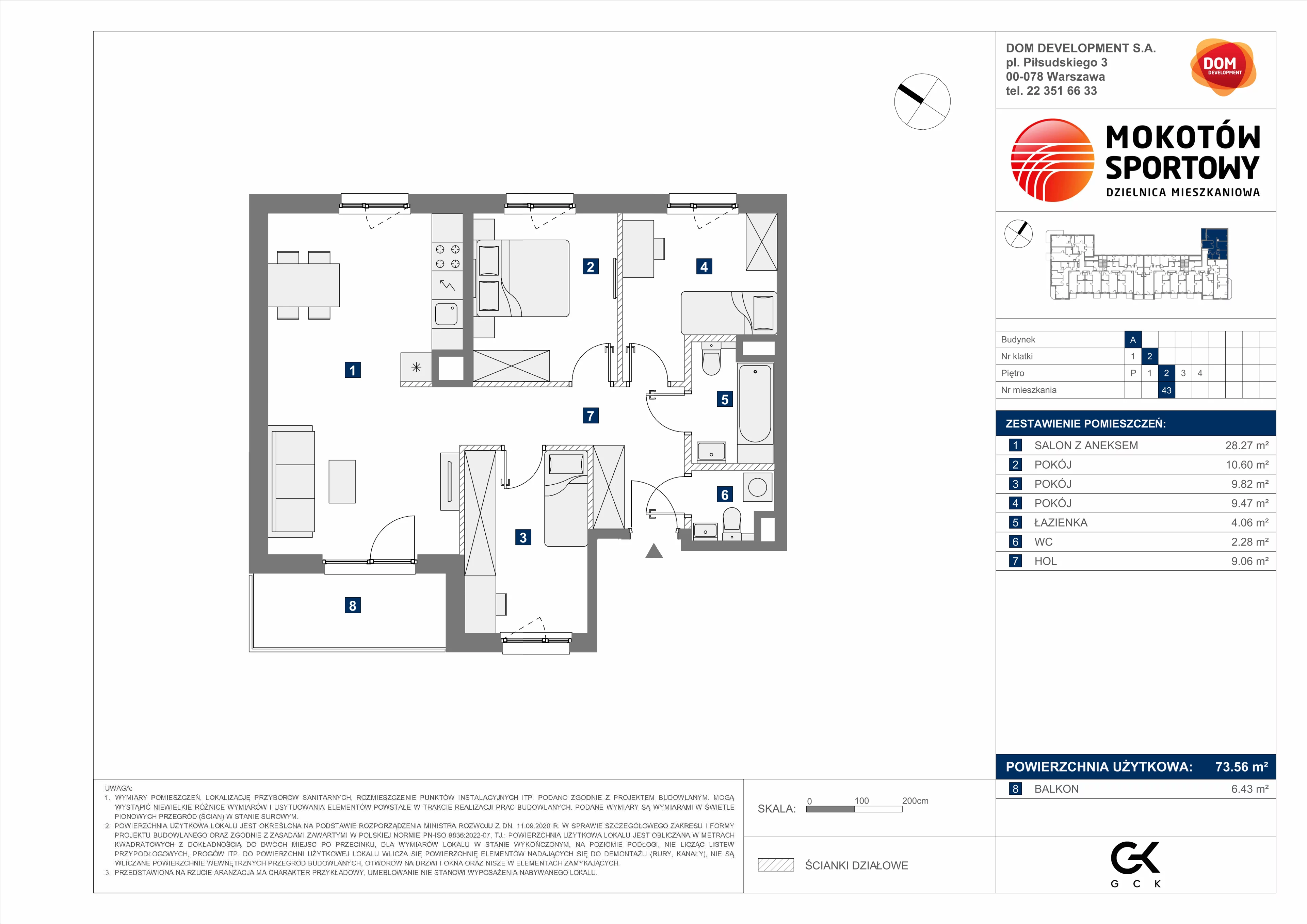 4 pokoje, mieszkanie 73,56 m², piętro 2, oferta nr A/43, Mokotów Sportowy 3, Warszawa, Mokotów, Augustówka, ul. Antoniewska