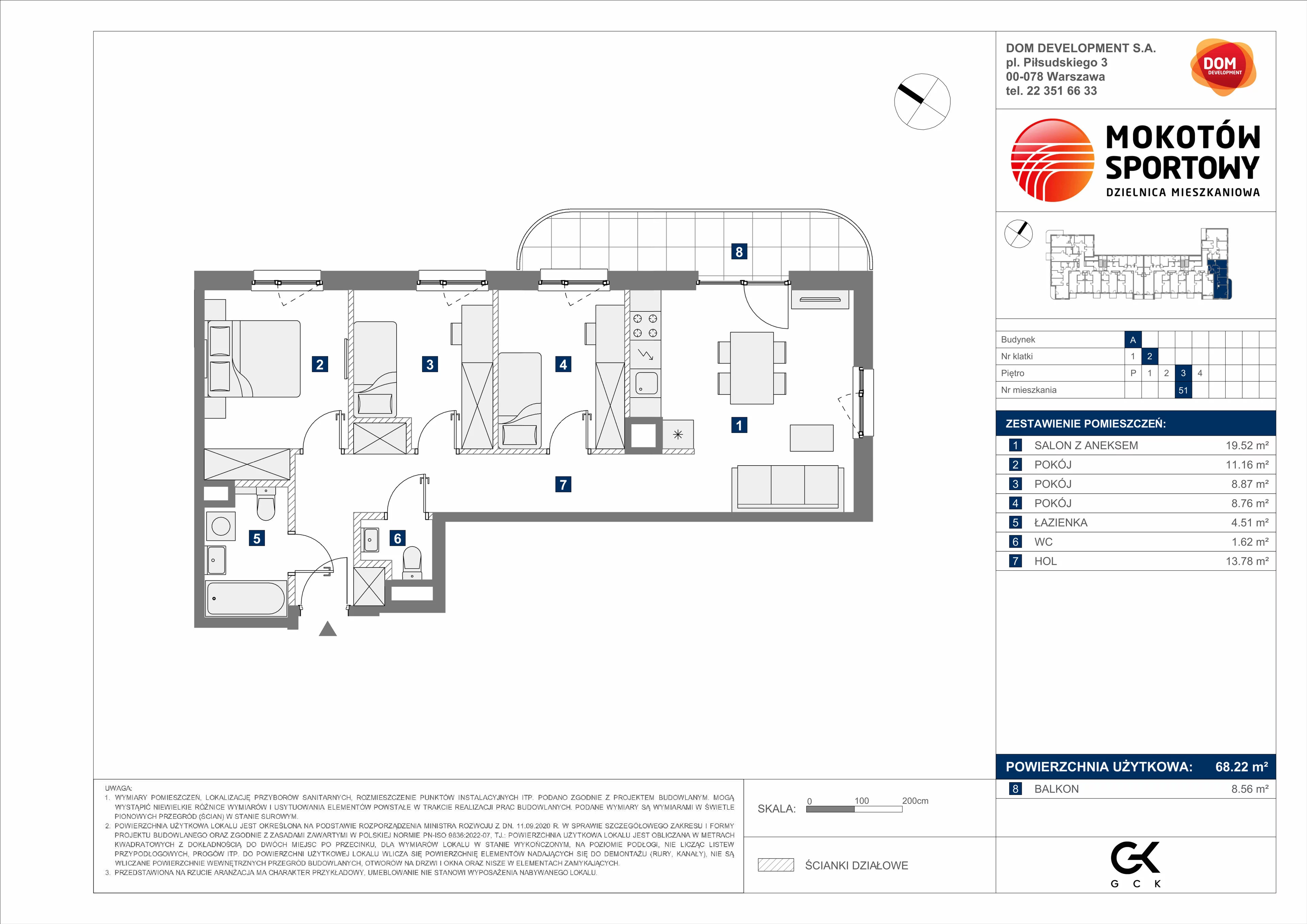 4 pokoje, mieszkanie 68,22 m², piętro 3, oferta nr A/51, Mokotów Sportowy 3, Warszawa, Mokotów, Augustówka, ul. Antoniewska