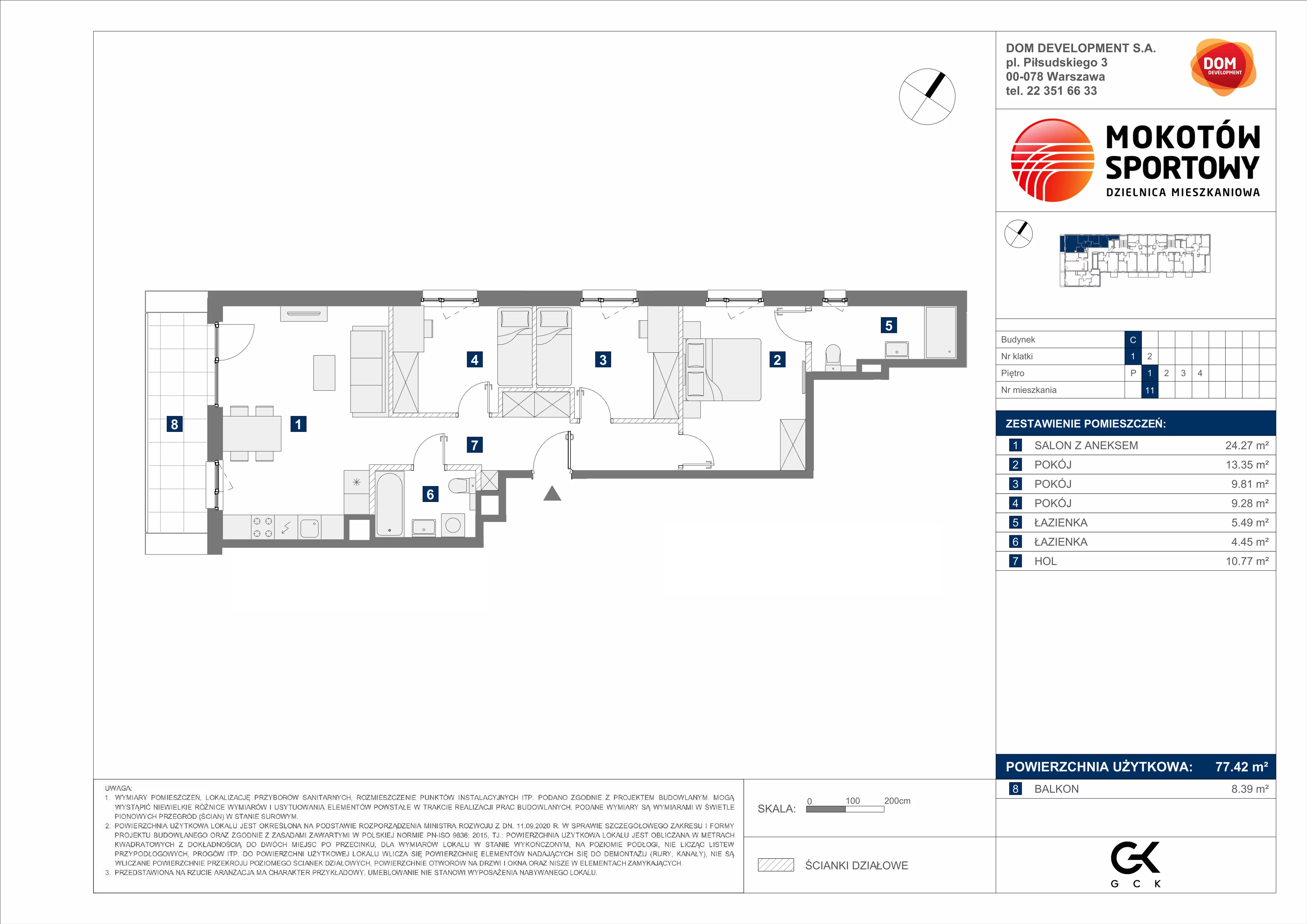 4 pokoje, mieszkanie 77,42 m², piętro 1, oferta nr C/11, Mokotów Sportowy 1 B, Warszawa, Mokotów, Augustówka, ul. Antoniewska