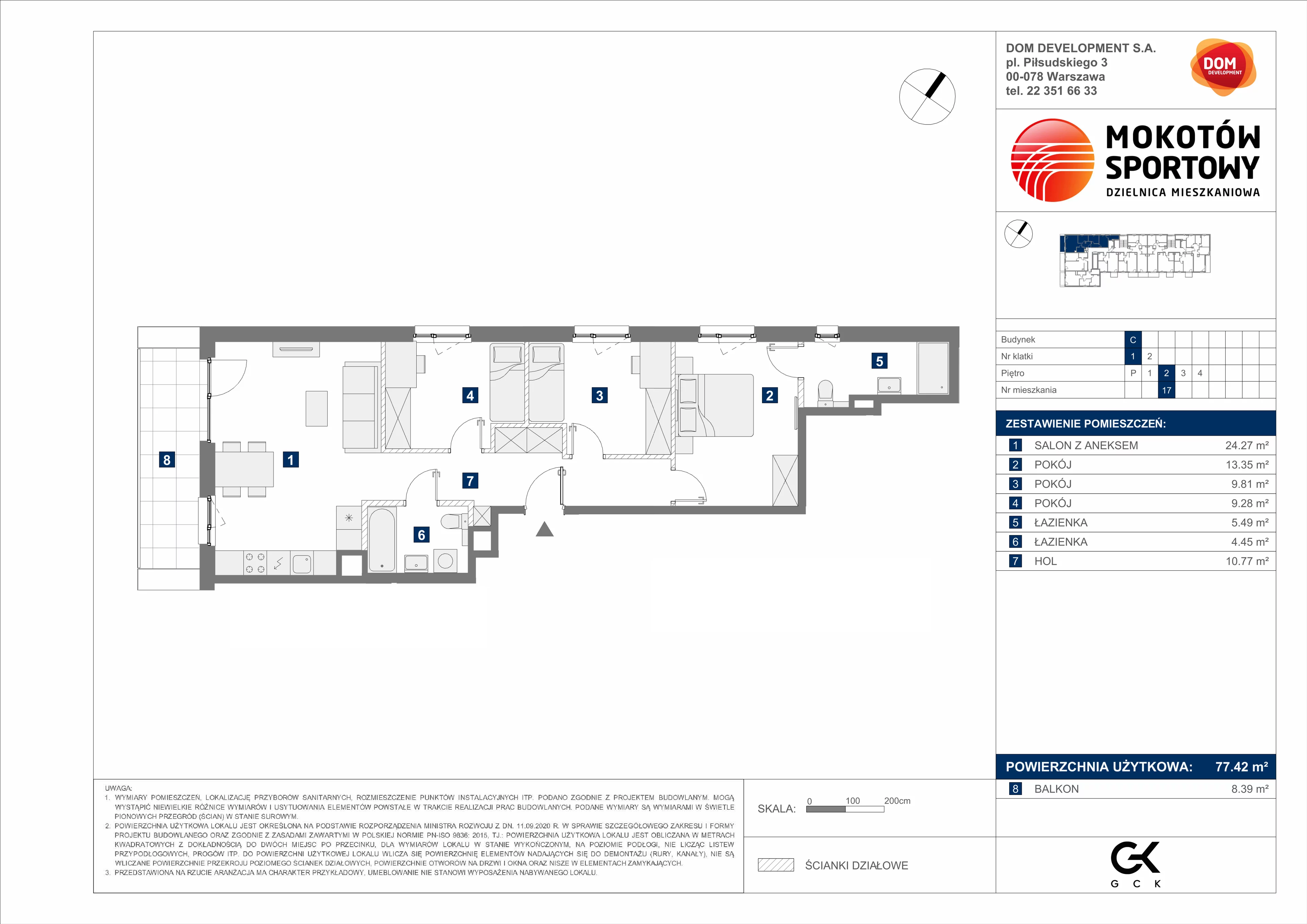 4 pokoje, mieszkanie 77,42 m², piętro 2, oferta nr C/17, Mokotów Sportowy 1 B, Warszawa, Mokotów, Augustówka, ul. Antoniewska