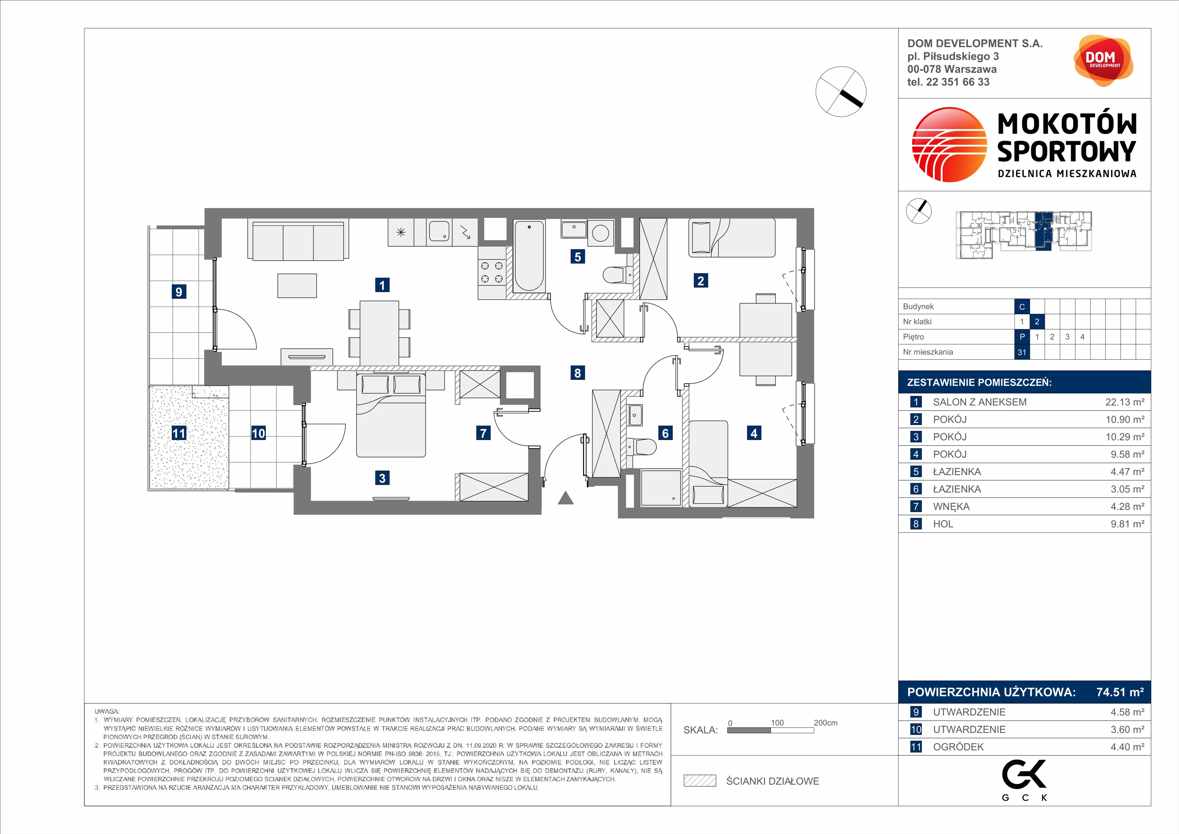 4 pokoje, mieszkanie 74,51 m², parter, oferta nr C/31, Mokotów Sportowy 1 B, Warszawa, Mokotów, Augustówka, ul. Antoniewska