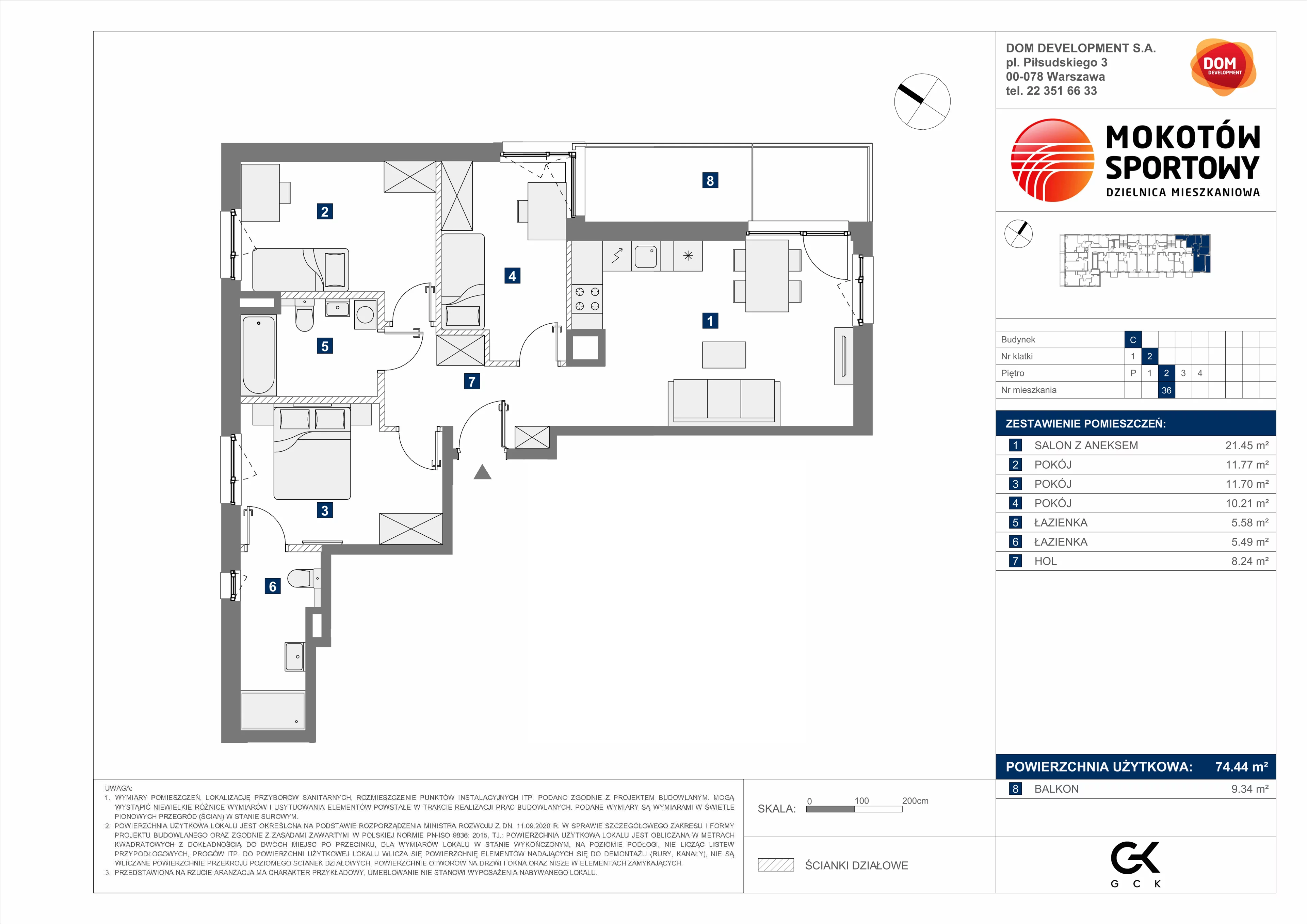 4 pokoje, mieszkanie 74,44 m², piętro 2, oferta nr C/36, Mokotów Sportowy 1 B, Warszawa, Mokotów, Augustówka, ul. Antoniewska