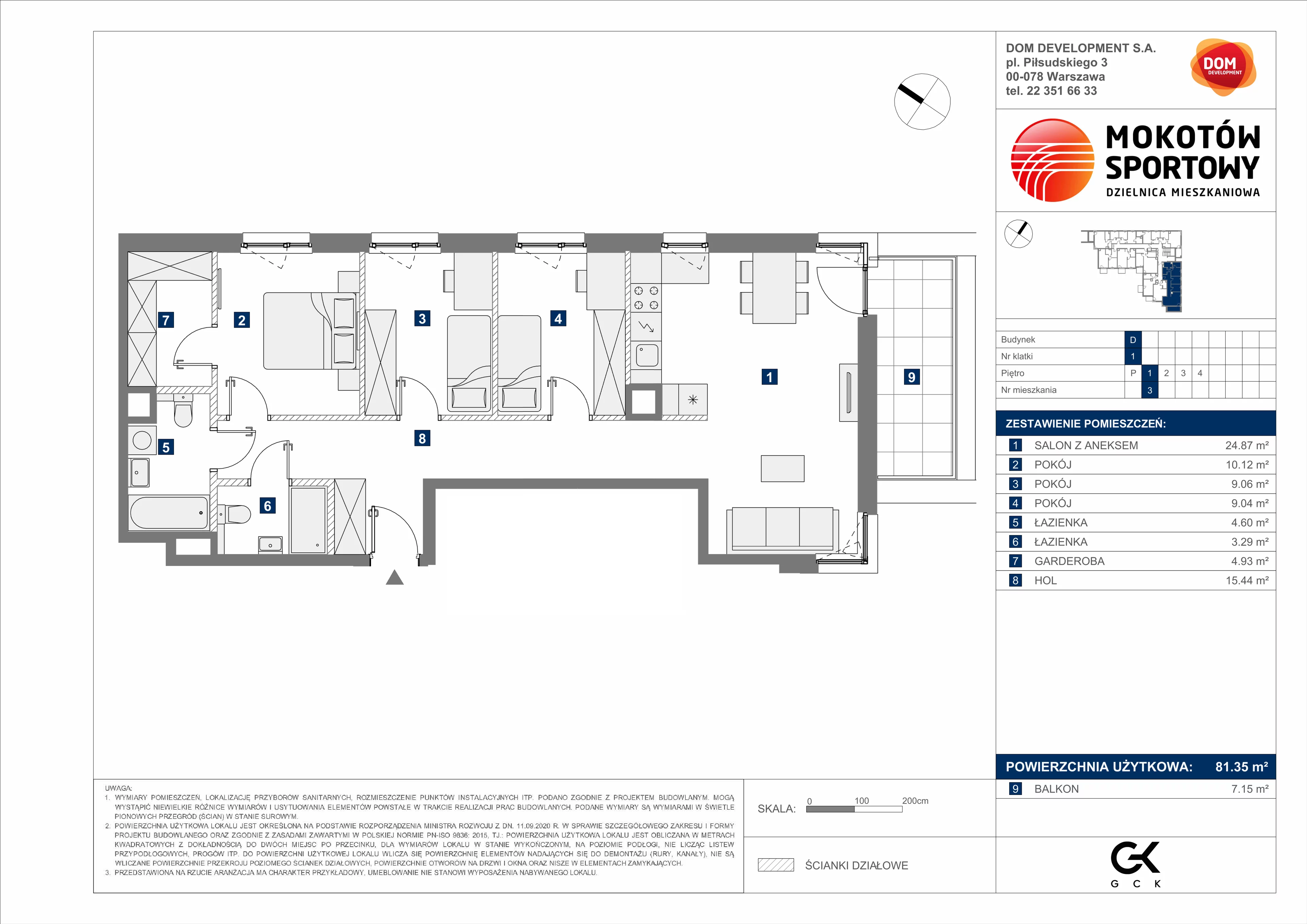 4 pokoje, mieszkanie 81,35 m², piętro 1, oferta nr D/3, Mokotów Sportowy 1 B, Warszawa, Mokotów, Augustówka, ul. Antoniewska