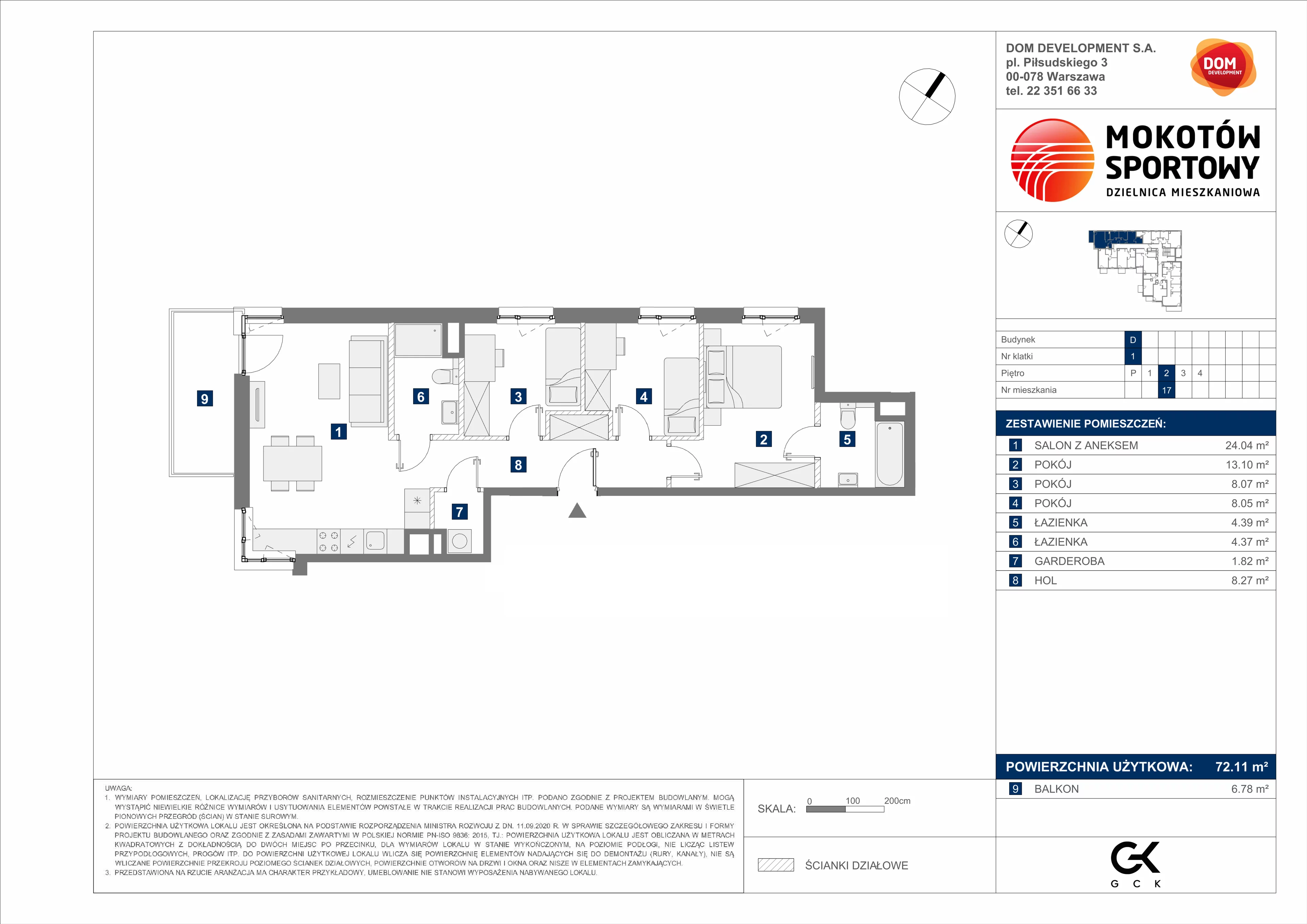 4 pokoje, mieszkanie 72,11 m², piętro 2, oferta nr D/17, Mokotów Sportowy 1 B, Warszawa, Mokotów, Augustówka, ul. Antoniewska