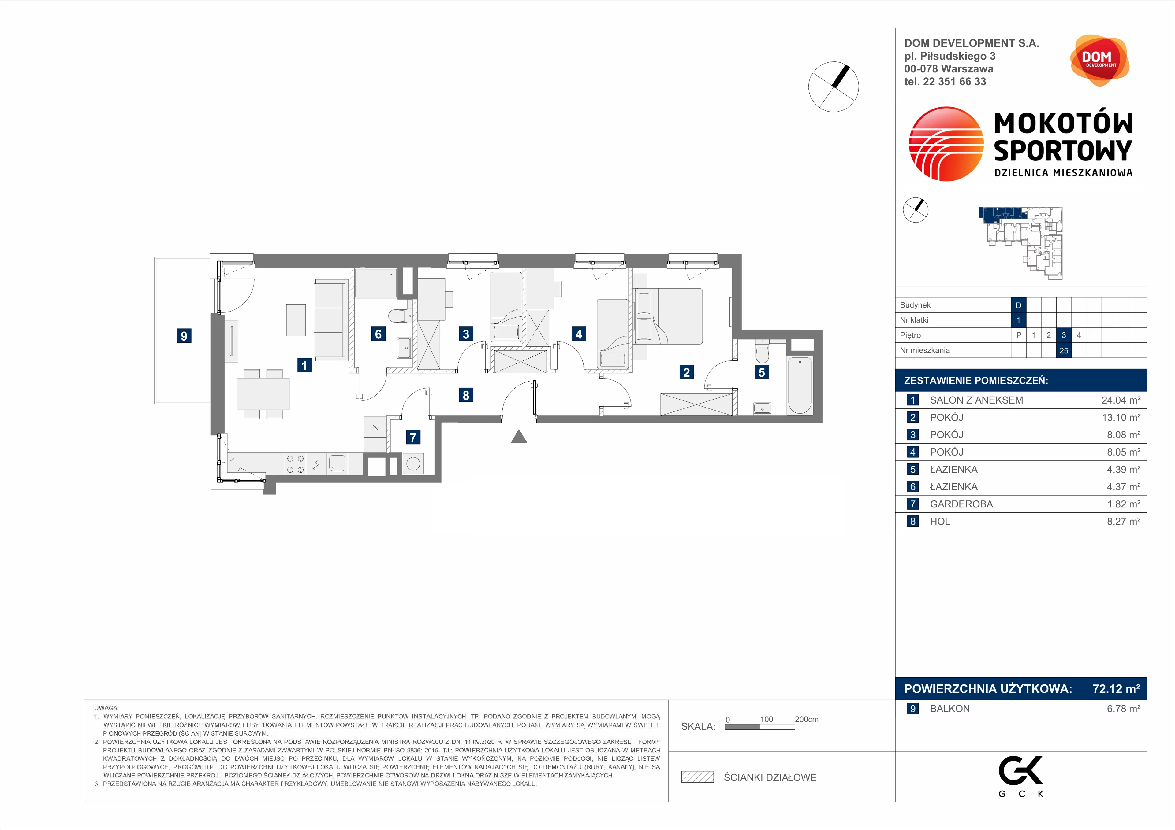 4 pokoje, mieszkanie 72,12 m², piętro 3, oferta nr D/25, Mokotów Sportowy 1 B, Warszawa, Mokotów, Augustówka, ul. Antoniewska