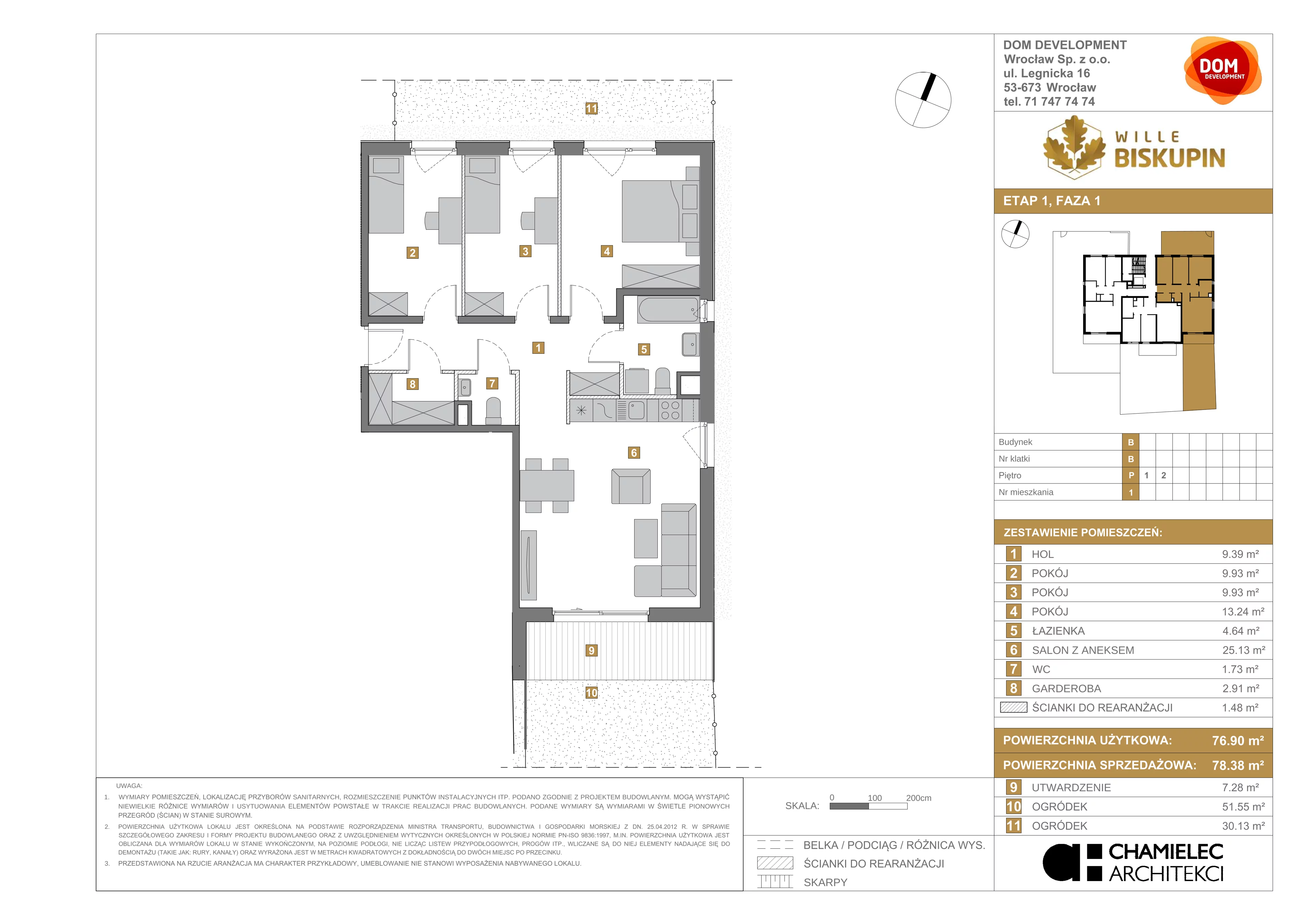 4 pokoje, mieszkanie 78,38 m², parter, oferta nr B/1, Wille Biskupin, Wrocław, Biskupin-Sępolno-Dąbie-Bartoszowice, Śródmieście, ul. Braci Gierymskich 156