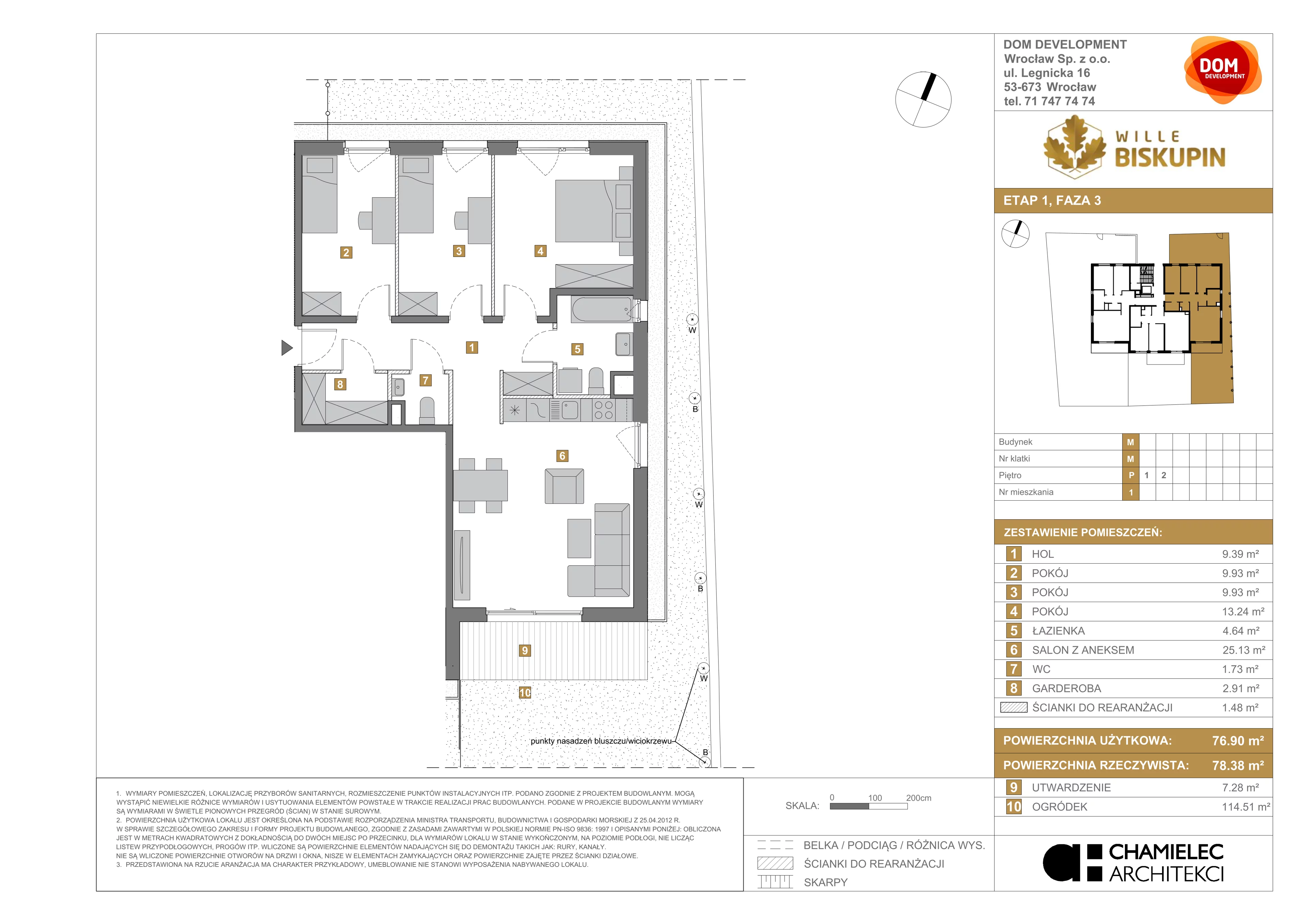 4 pokoje, mieszkanie 76,90 m², parter, oferta nr M/1, Wille Biskupin etap 3, Wrocław, Biskupin-Sępolno-Dąbie-Bartoszowice, Śródmieście, ul. Braci Gierymskich