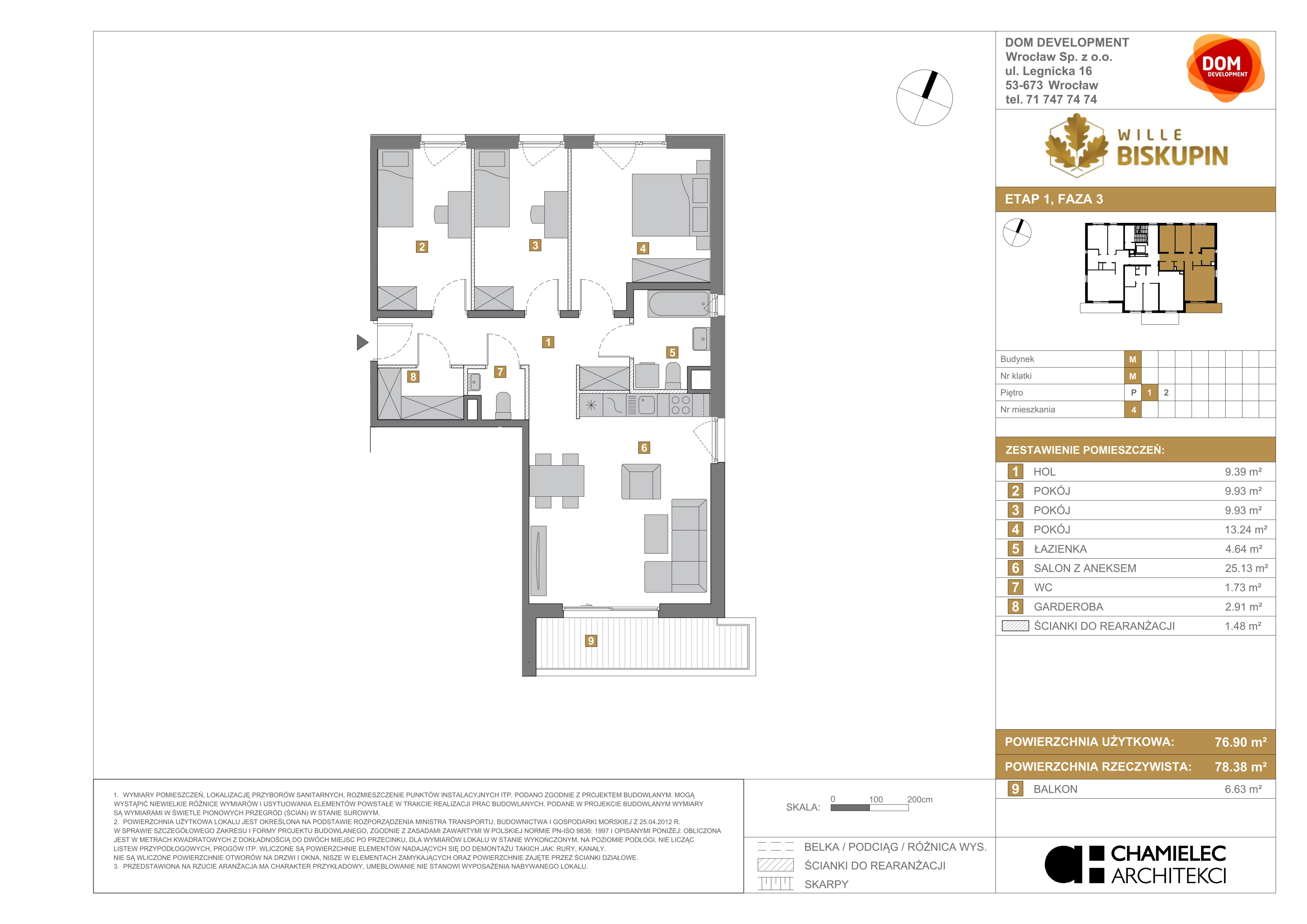 4 pokoje, mieszkanie 76,90 m², piętro 1, oferta nr M/4, Wille Biskupin etap 3, Wrocław, Biskupin-Sępolno-Dąbie-Bartoszowice, Śródmieście, ul. Braci Gierymskich