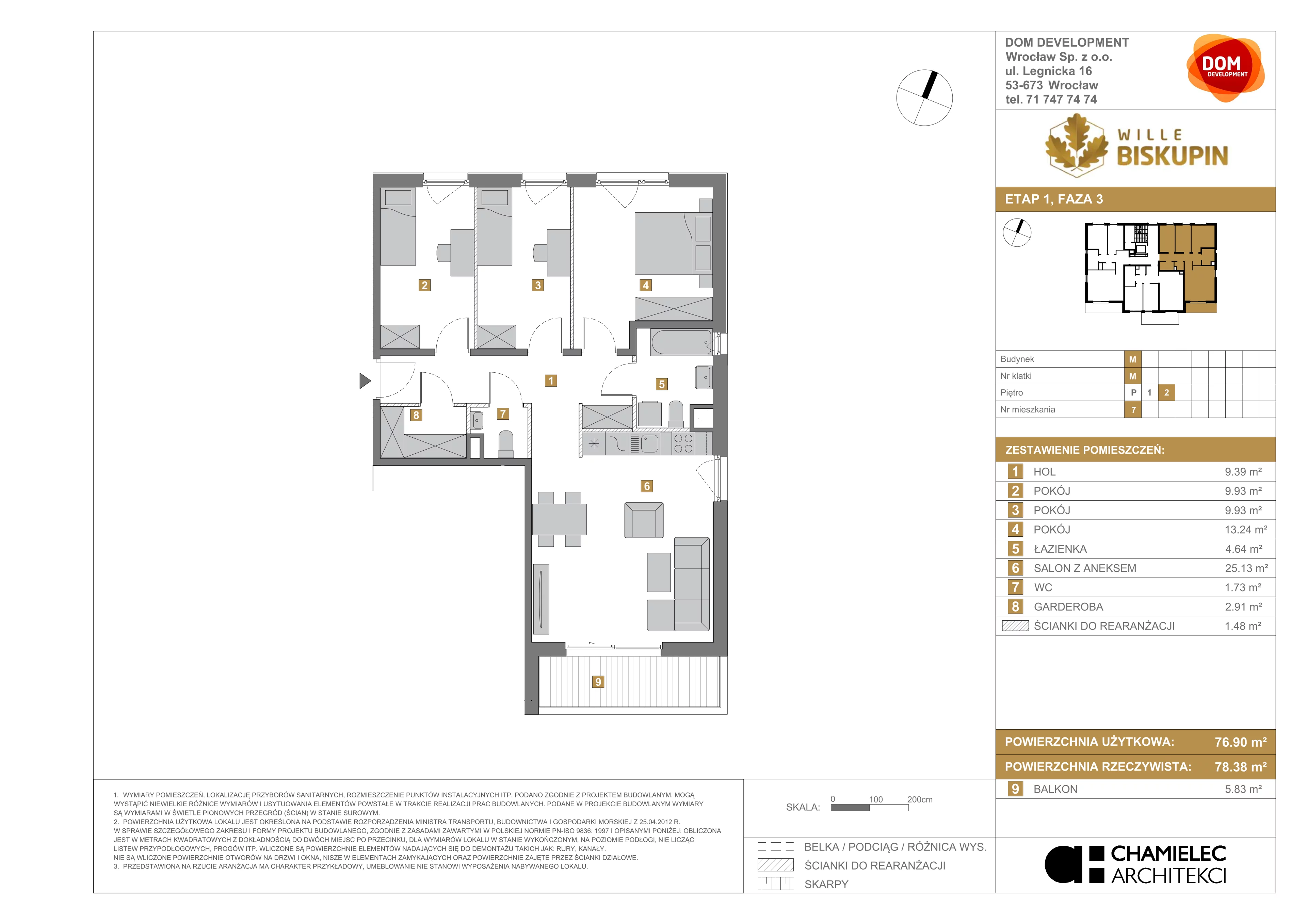4 pokoje, mieszkanie 76,90 m², piętro 2, oferta nr M/7, Wille Biskupin etap 3, Wrocław, Biskupin-Sępolno-Dąbie-Bartoszowice, Śródmieście, ul. Braci Gierymskich