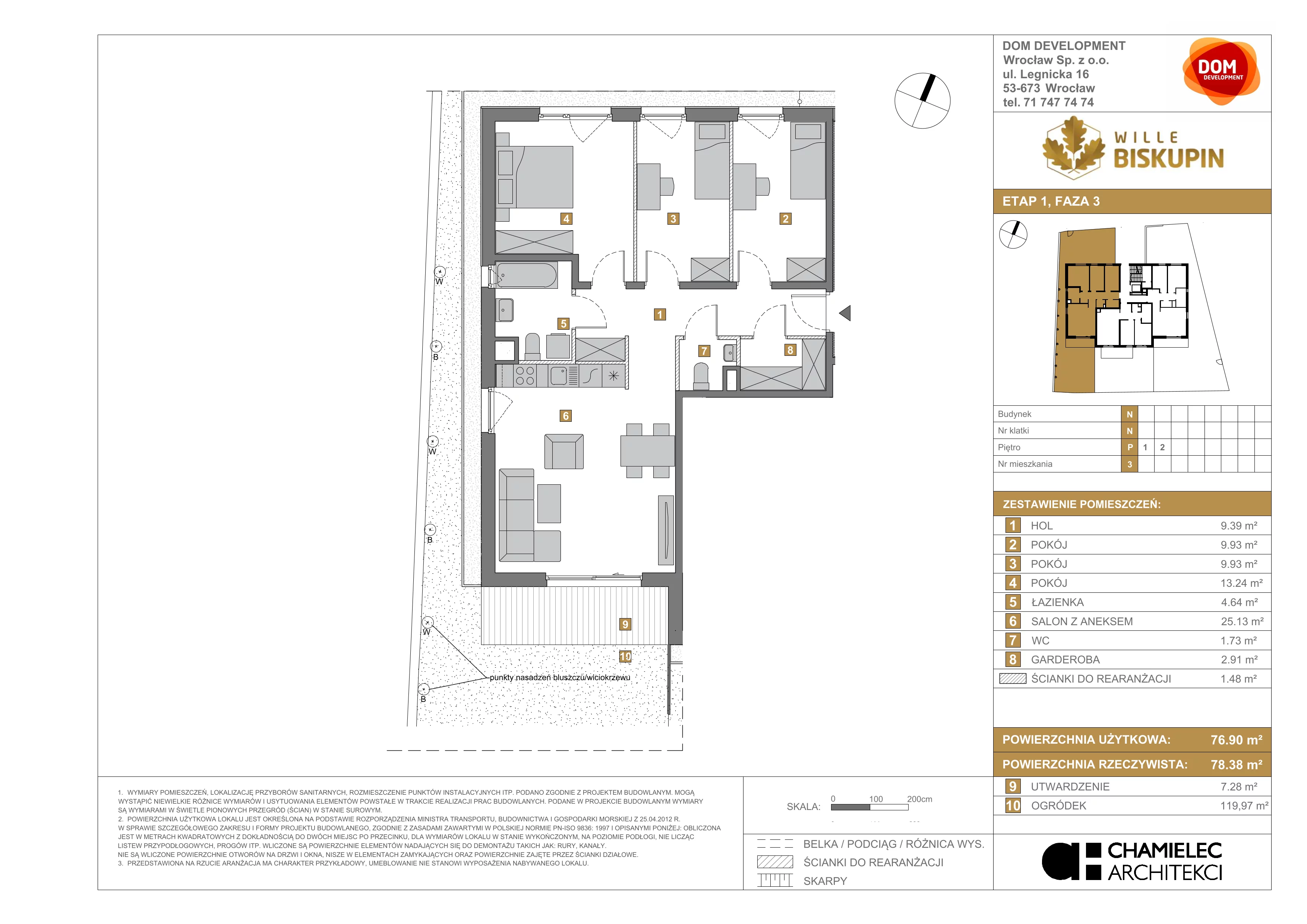 4 pokoje, mieszkanie 76,90 m², parter, oferta nr N/3, Wille Biskupin etap 3, Wrocław, Biskupin-Sępolno-Dąbie-Bartoszowice, Śródmieście, ul. Braci Gierymskich