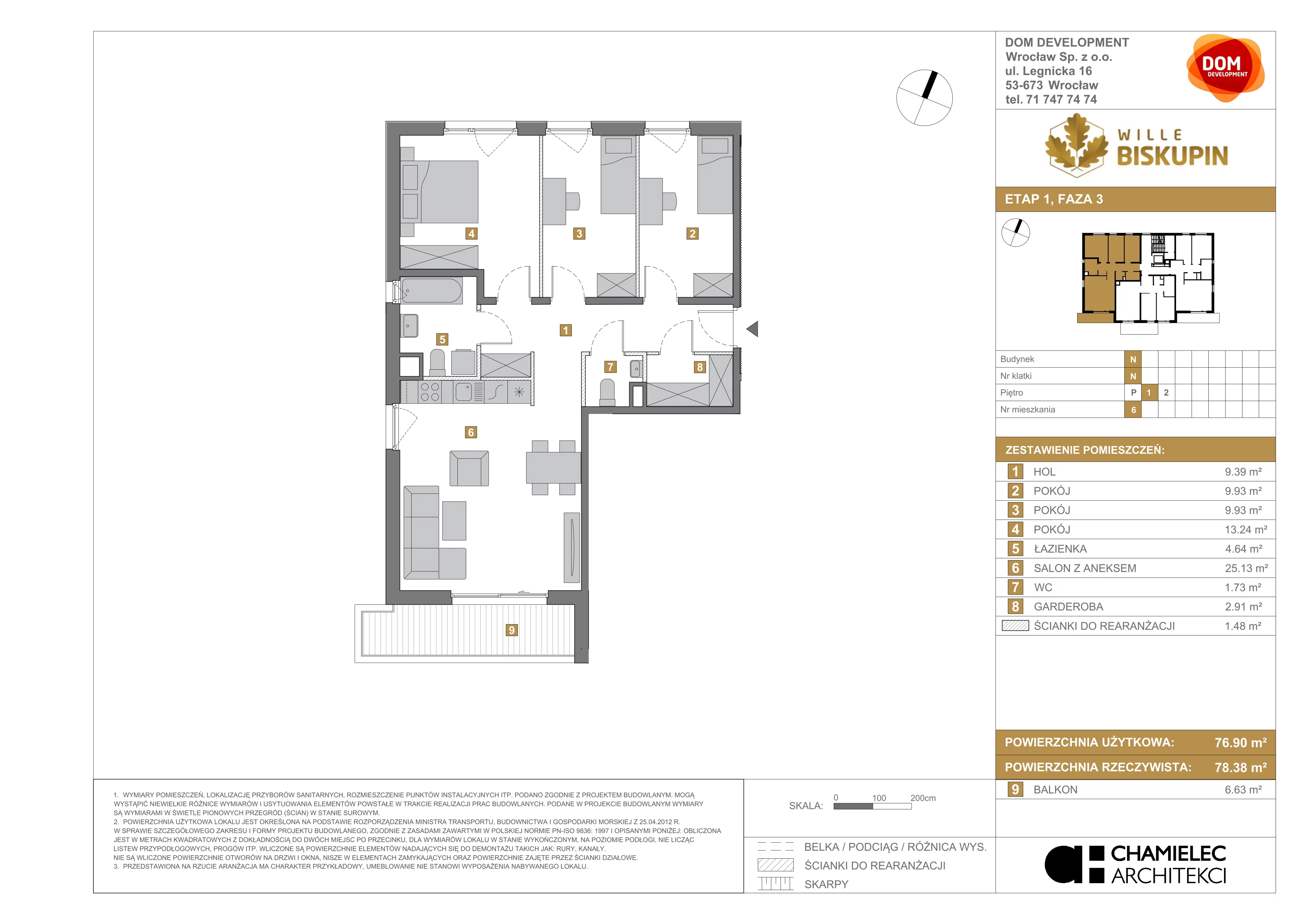4 pokoje, mieszkanie 76,90 m², piętro 1, oferta nr N/6, Wille Biskupin etap 3, Wrocław, Biskupin-Sępolno-Dąbie-Bartoszowice, Śródmieście, ul. Braci Gierymskich