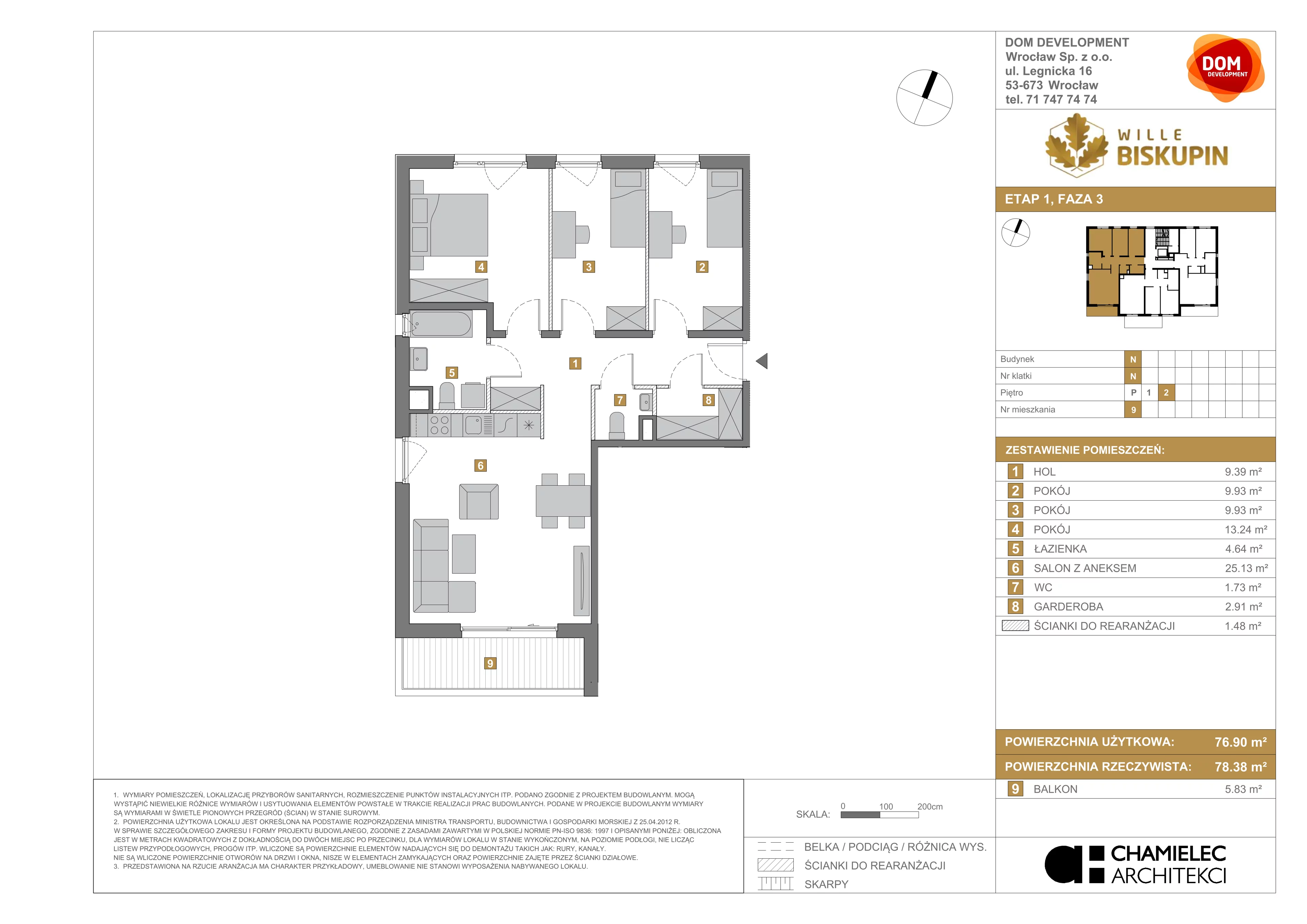 4 pokoje, mieszkanie 76,90 m², piętro 2, oferta nr N/9, Wille Biskupin etap 3, Wrocław, Biskupin-Sępolno-Dąbie-Bartoszowice, Śródmieście, ul. Braci Gierymskich
