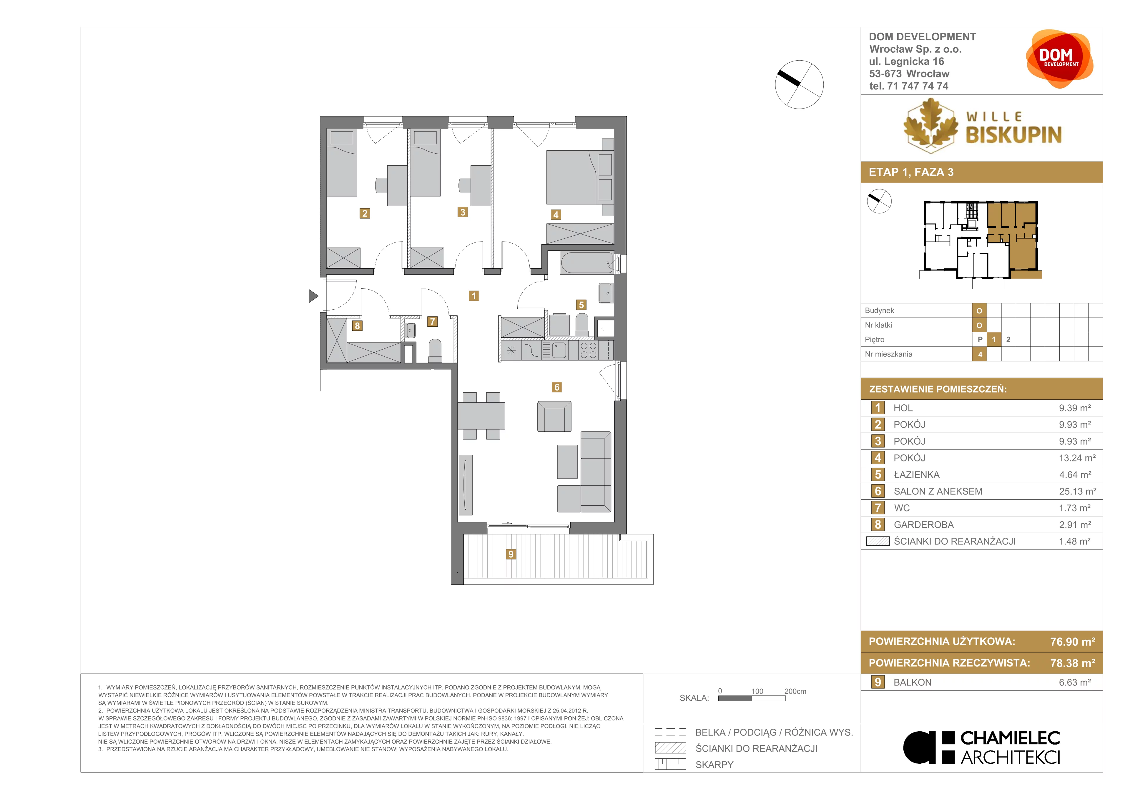 4 pokoje, mieszkanie 76,90 m², piętro 1, oferta nr O/4, Wille Biskupin etap 3, Wrocław, Biskupin-Sępolno-Dąbie-Bartoszowice, Śródmieście, ul. Braci Gierymskich