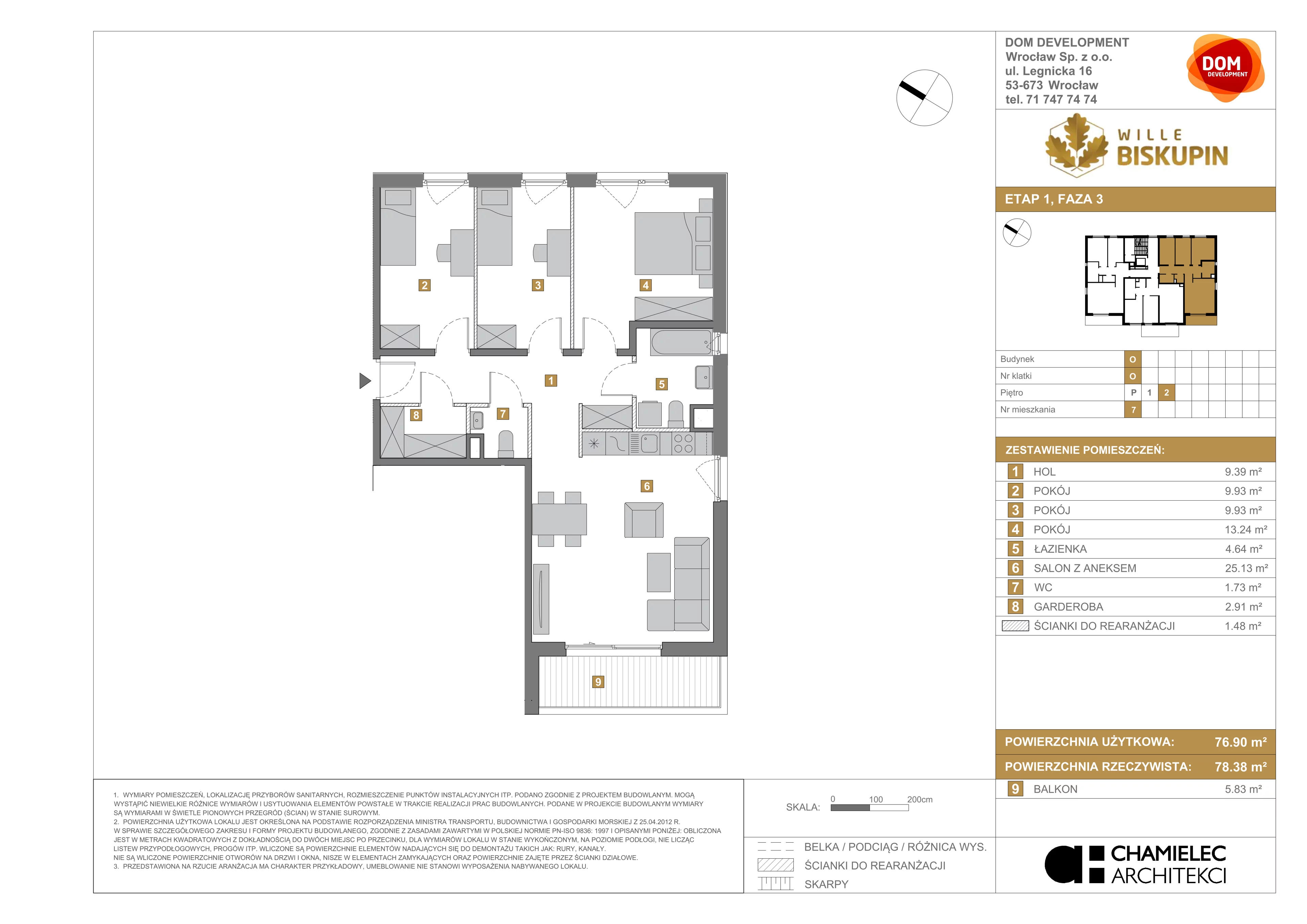 4 pokoje, mieszkanie 76,90 m², piętro 2, oferta nr O/7, Wille Biskupin etap 3, Wrocław, Biskupin-Sępolno-Dąbie-Bartoszowice, Śródmieście, ul. Braci Gierymskich