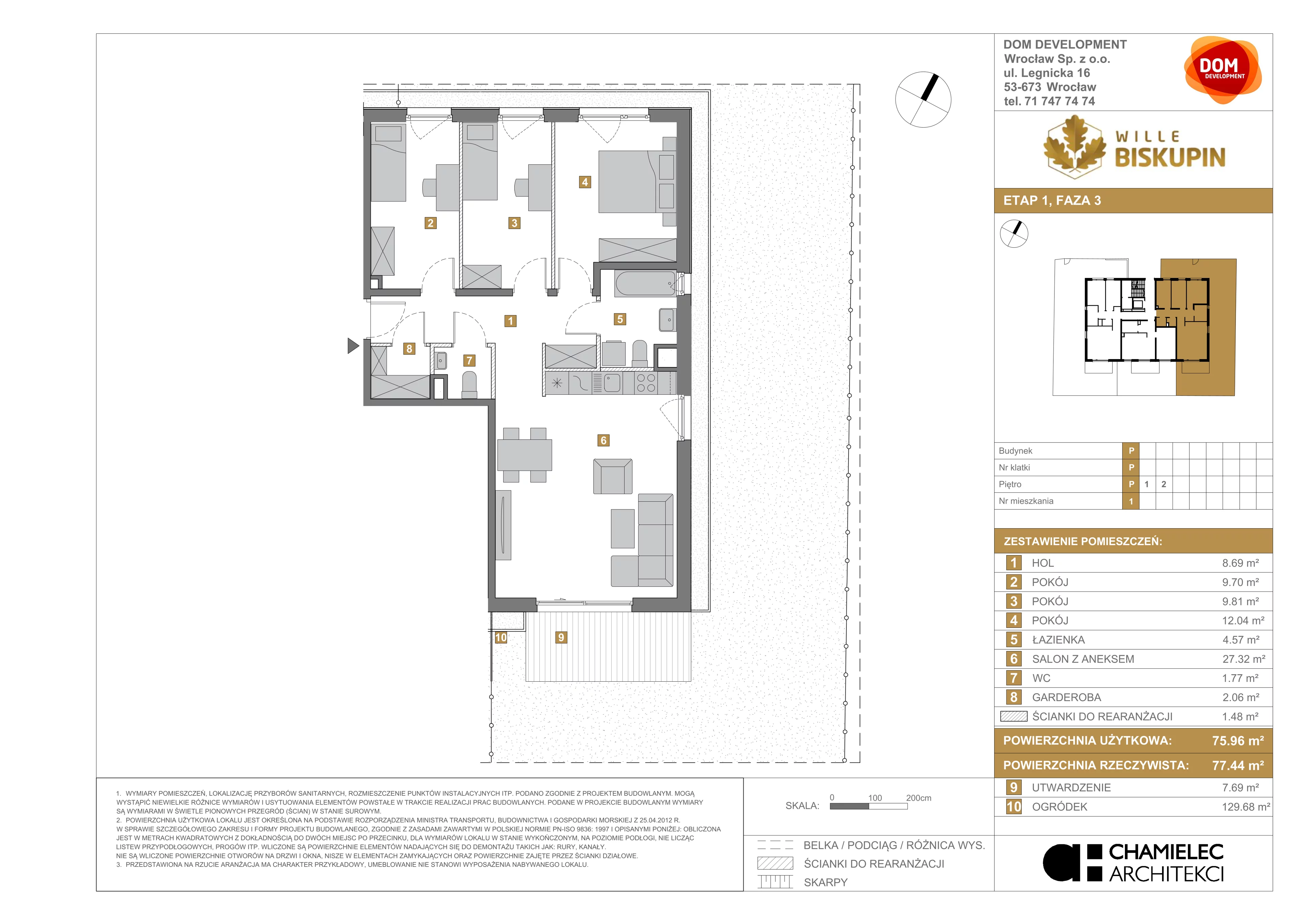 4 pokoje, mieszkanie 75,96 m², parter, oferta nr P/1, Wille Biskupin etap 3, Wrocław, Biskupin-Sępolno-Dąbie-Bartoszowice, Śródmieście, ul. Braci Gierymskich