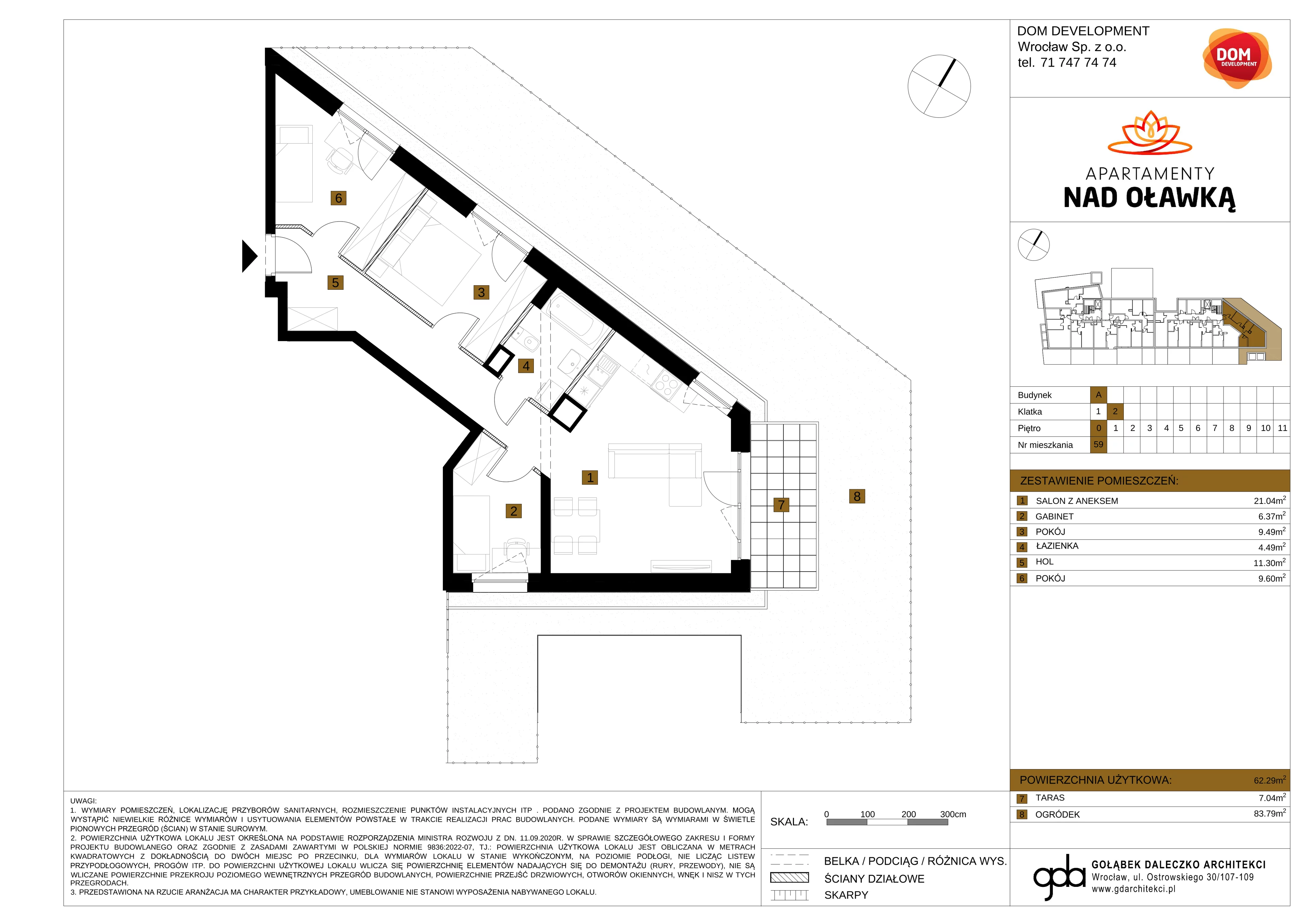 4 pokoje, mieszkanie 62,29 m², parter, oferta nr A/59, Apartamenty nad Oławką, Wrocław, Przedmieście Oławskie, Krzyki, ul. Krakowska 98