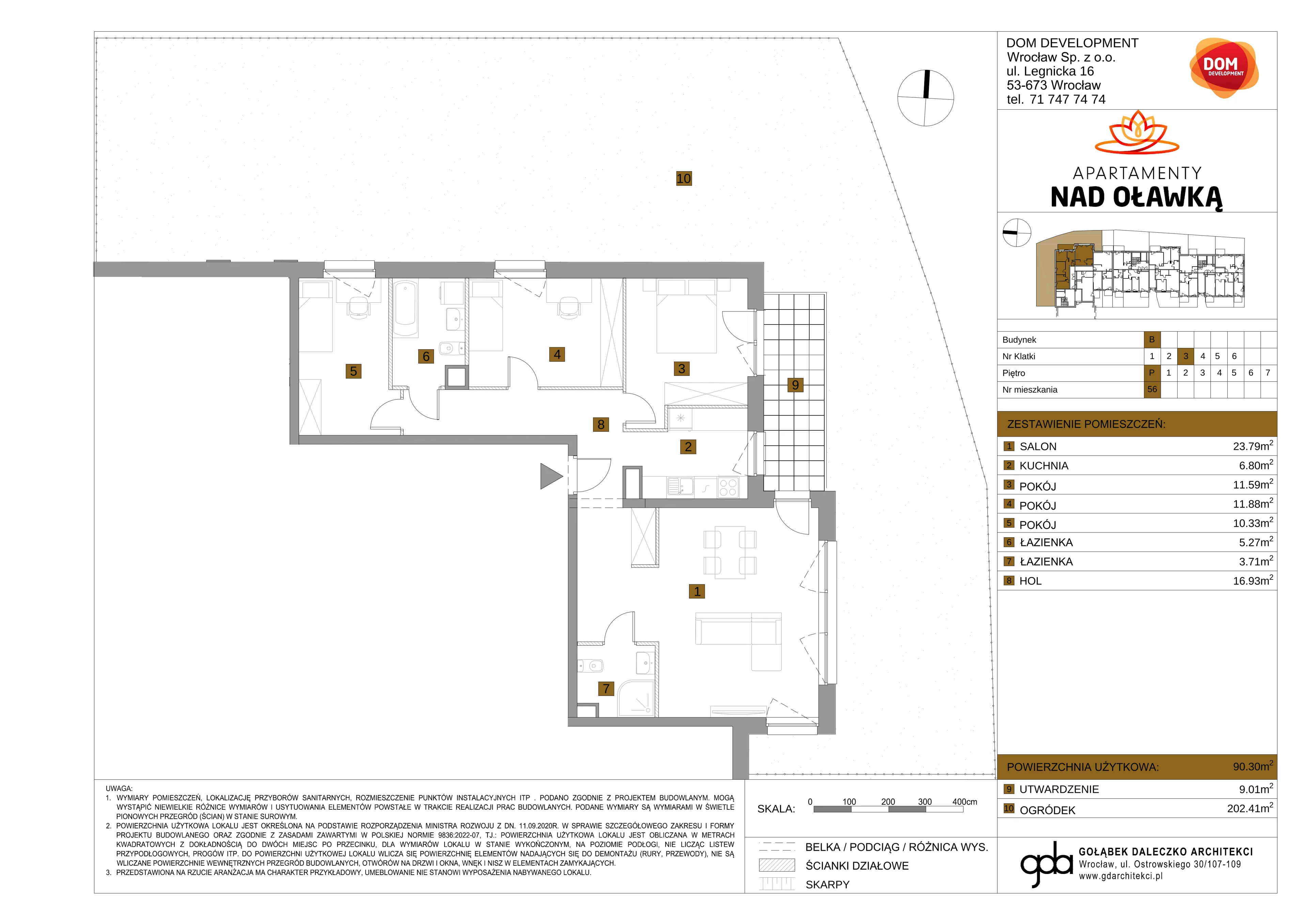4 pokoje, mieszkanie 90,30 m², parter, oferta nr B/56, Apartamenty nad Oławką 2, Wrocław, Przedmieście Oławskie, Krzyki, ul. Krakowska 98a