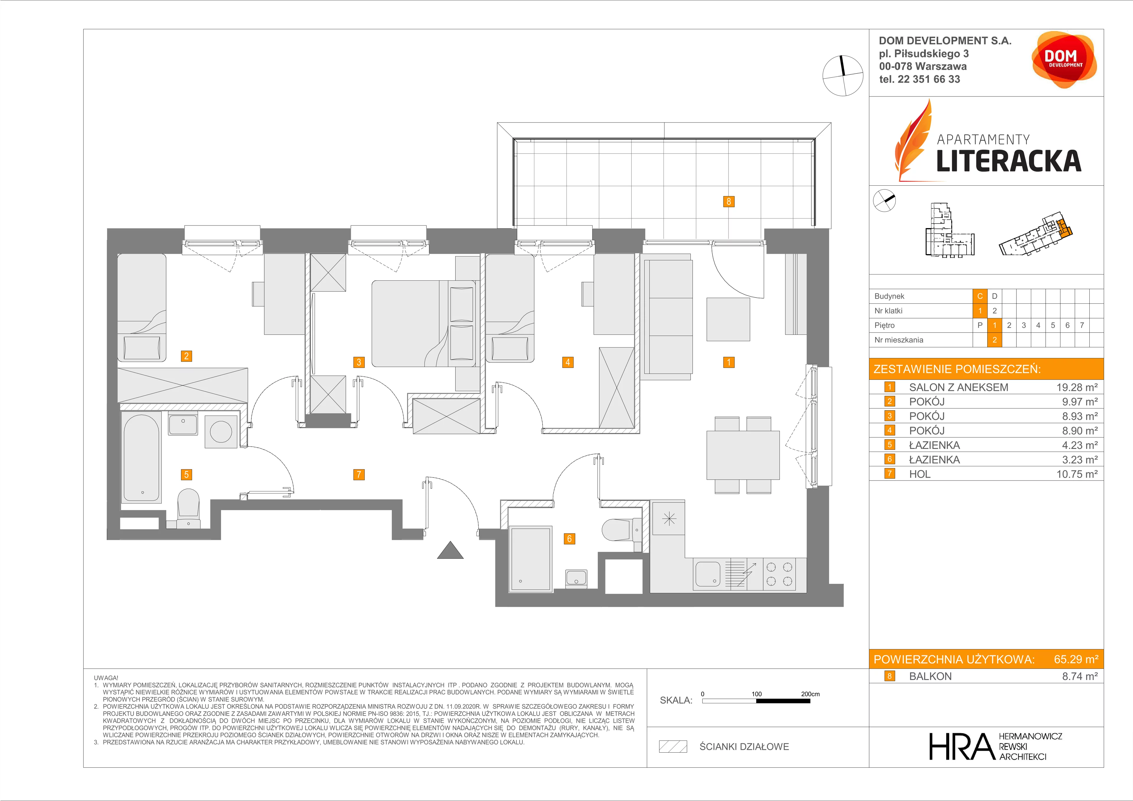 4 pokoje, mieszkanie 65,29 m², piętro 1, oferta nr C/2, Apartamenty Literacka 2, Warszawa, Bielany, Piaski, ul. Literacka