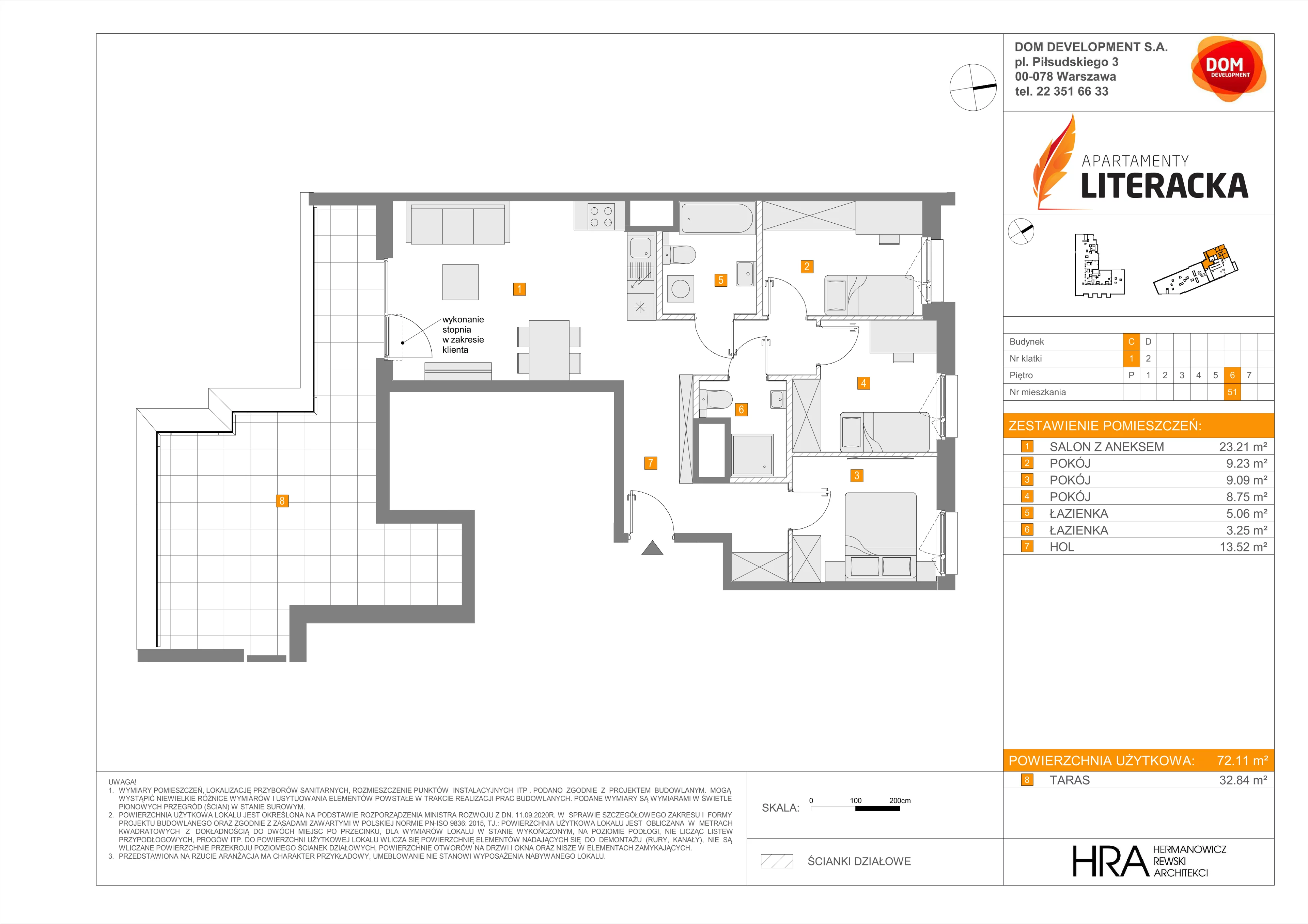 4 pokoje, mieszkanie 72,11 m², piętro 6, oferta nr C/51, Apartamenty Literacka 2, Warszawa, Bielany, Piaski, ul. Literacka