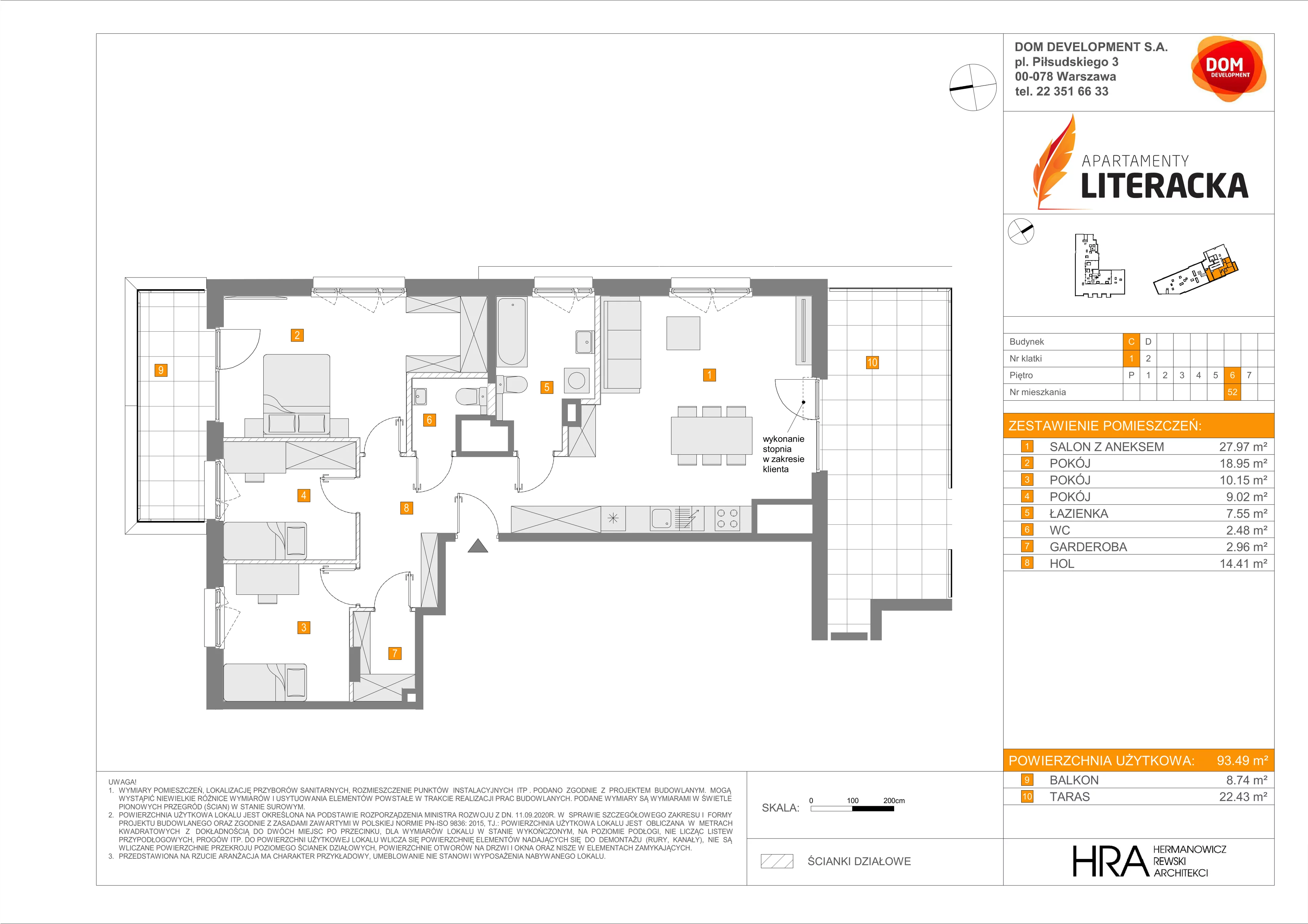 4 pokoje, mieszkanie 93,49 m², piętro 6, oferta nr C/52, Apartamenty Literacka 2, Warszawa, Bielany, Piaski, ul. Literacka