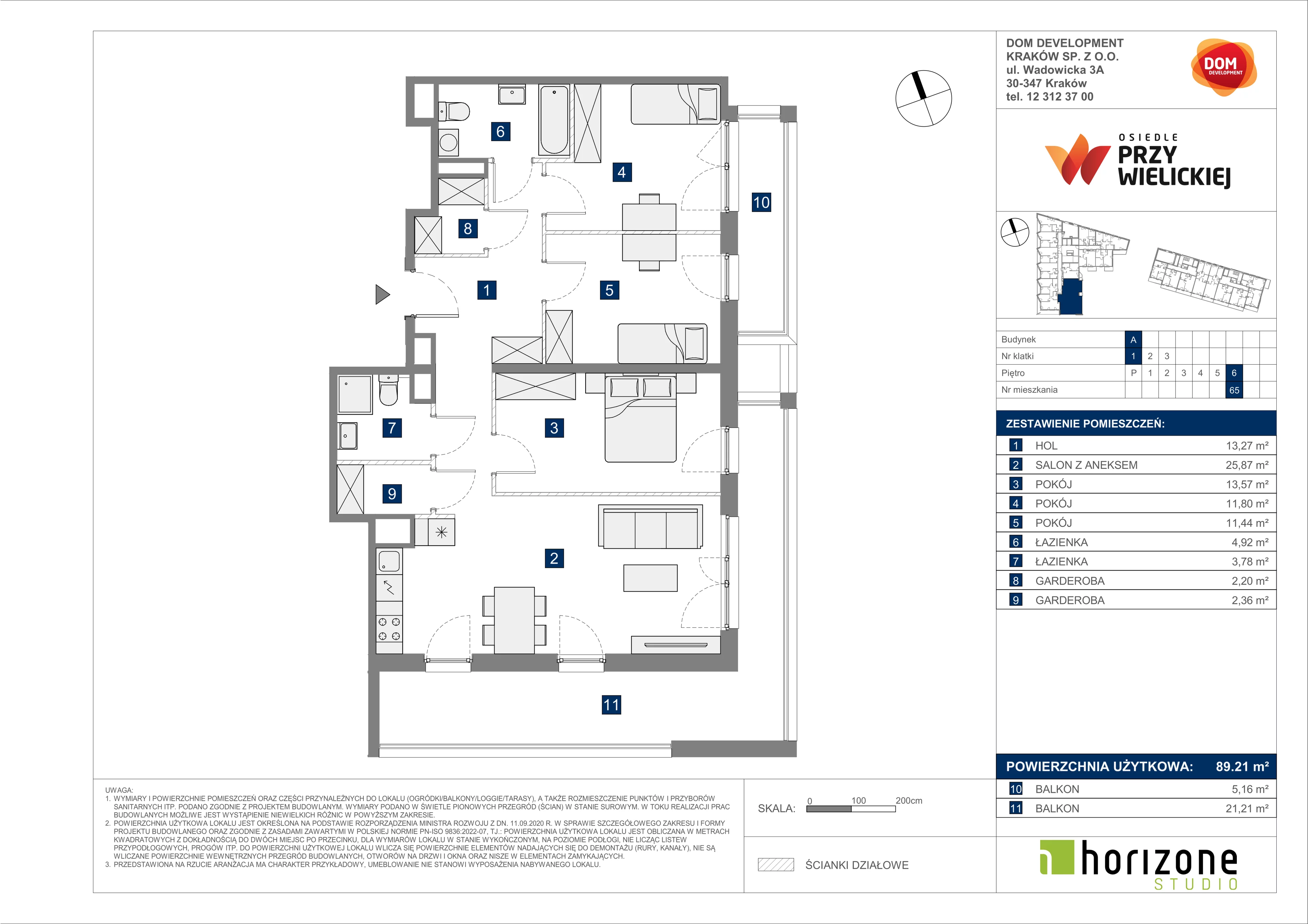 4 pokoje, mieszkanie 89,21 m², piętro 6, oferta nr A/65, Osiedle przy Wielickiej, Kraków, Bieżanów-Prokocim, ul. Marii Orwid 1