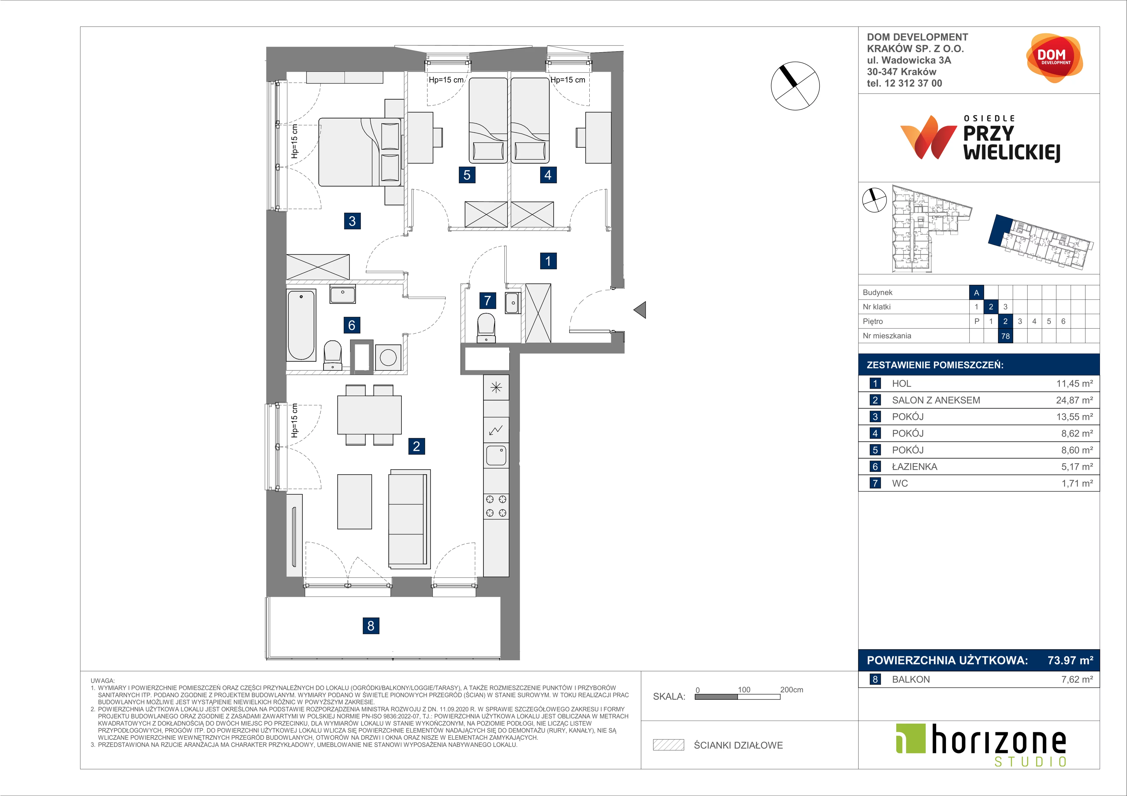 4 pokoje, mieszkanie 73,97 m², piętro 2, oferta nr A/78, Osiedle przy Wielickiej, Kraków, Bieżanów-Prokocim, ul. Marii Orwid 1