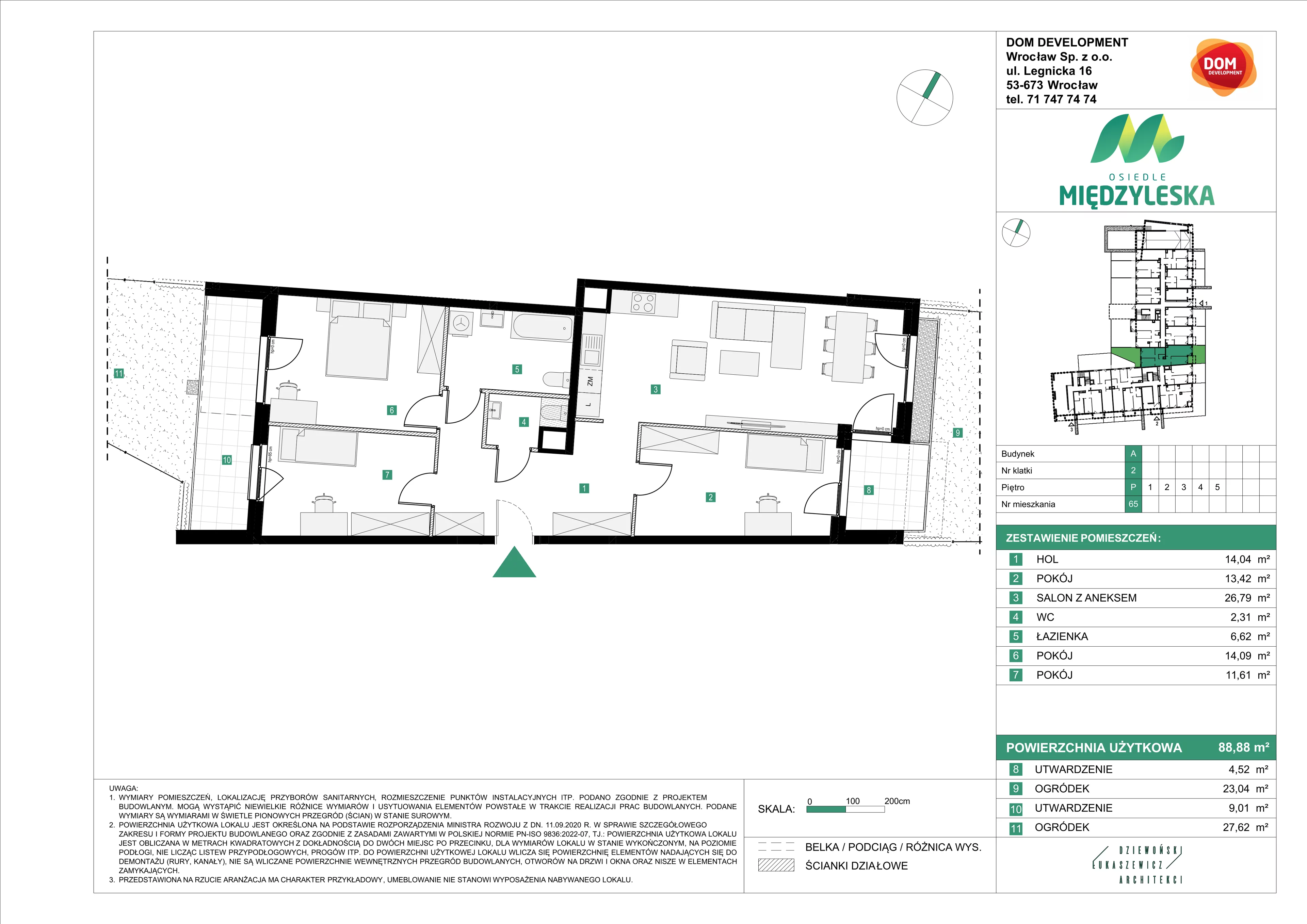 4 pokoje, mieszkanie 88,88 m², parter, oferta nr A/65, Osiedle Międzyleska, Wrocław, Tarnogaj, Krzyki, ul. Międzyleska 6b