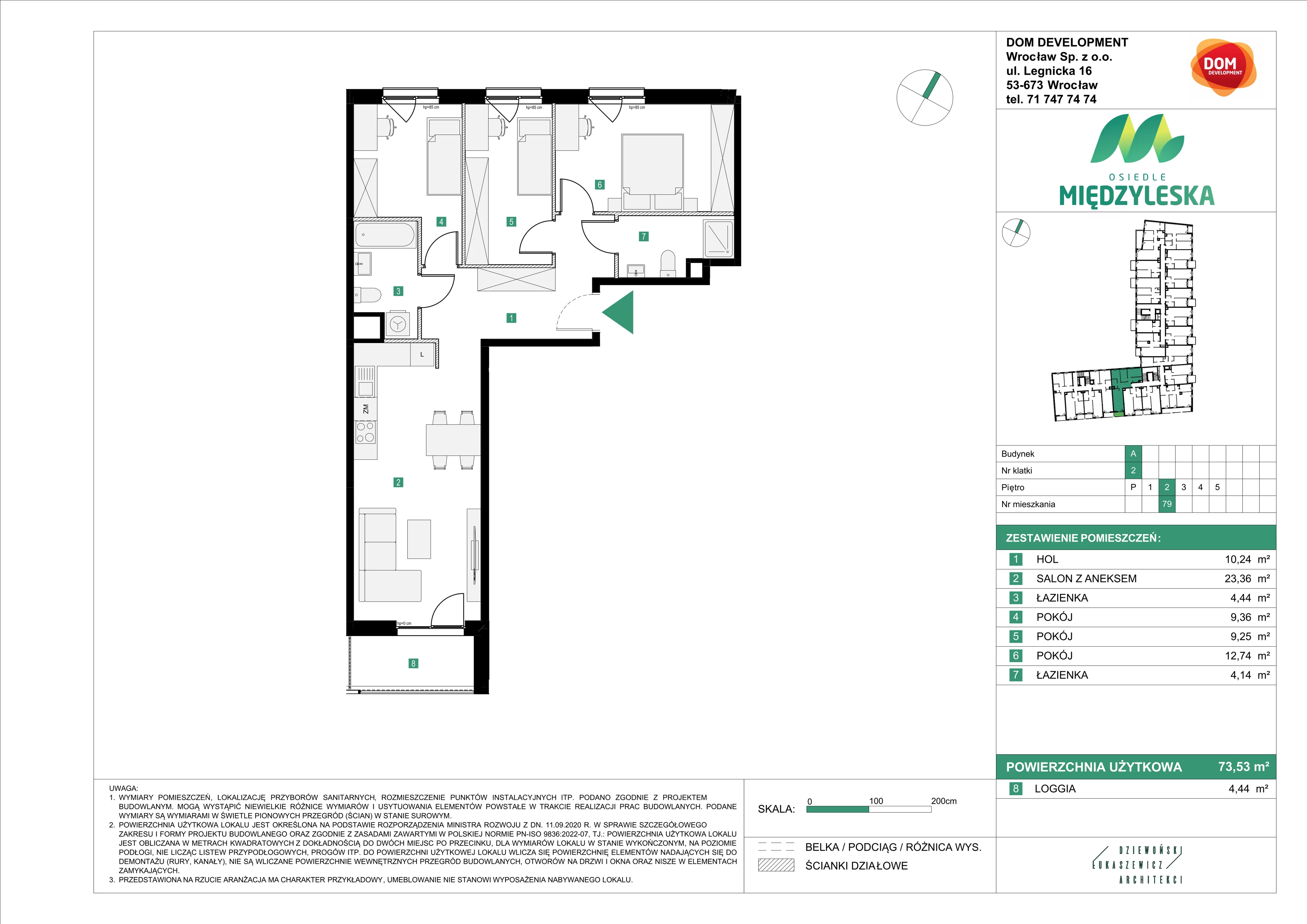 4 pokoje, mieszkanie 73,53 m², piętro 2, oferta nr A/79, Osiedle Międzyleska, Wrocław, Tarnogaj, Krzyki, ul. Międzyleska 6b