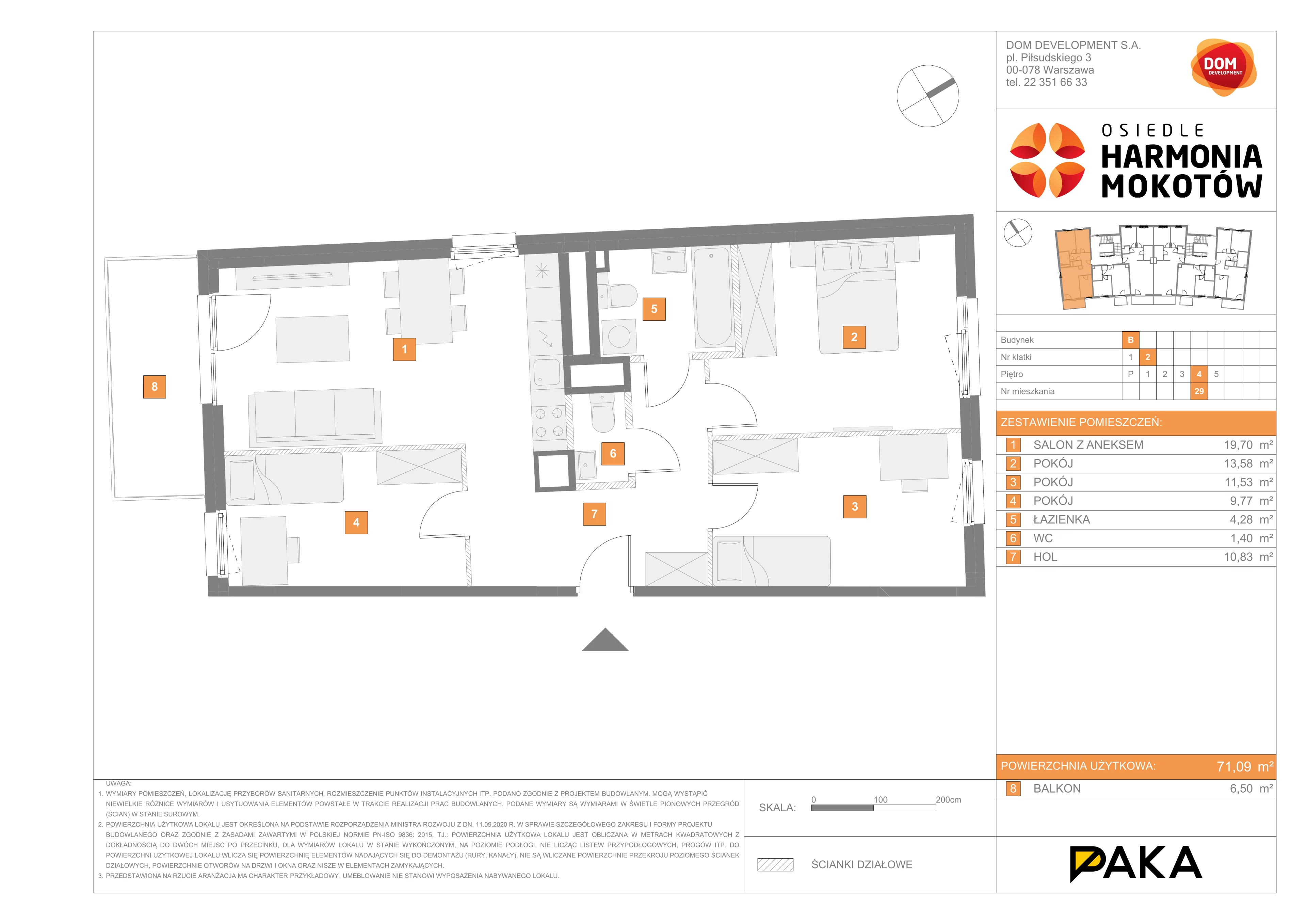 Mieszkanie 71,09 m², piętro 4, oferta nr B/29, Harmonia Mokotów, Warszawa, Mokotów, Siekierki, al. Polski Walczącej / Józefa Becka