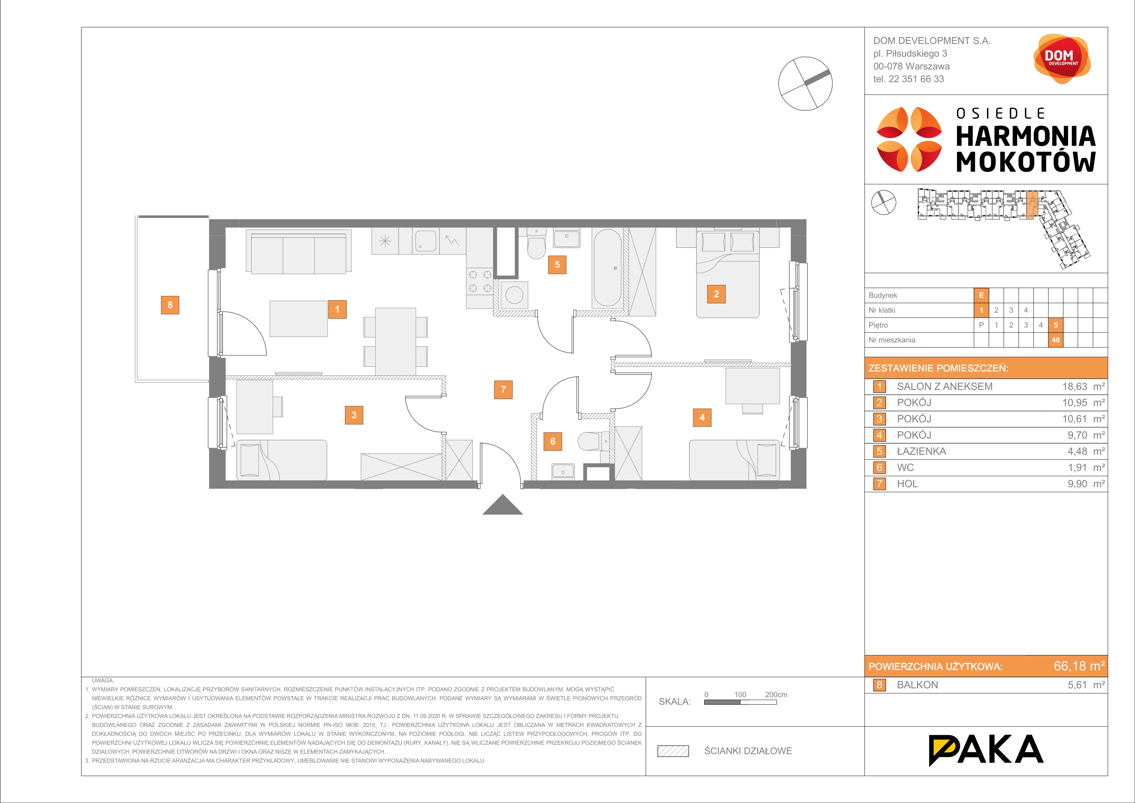 Mieszkanie 66,18 m², piętro 5, oferta nr E/48, Harmonia Mokotów, Warszawa, Mokotów, Siekierki, al. Polski Walczącej / Józefa Becka