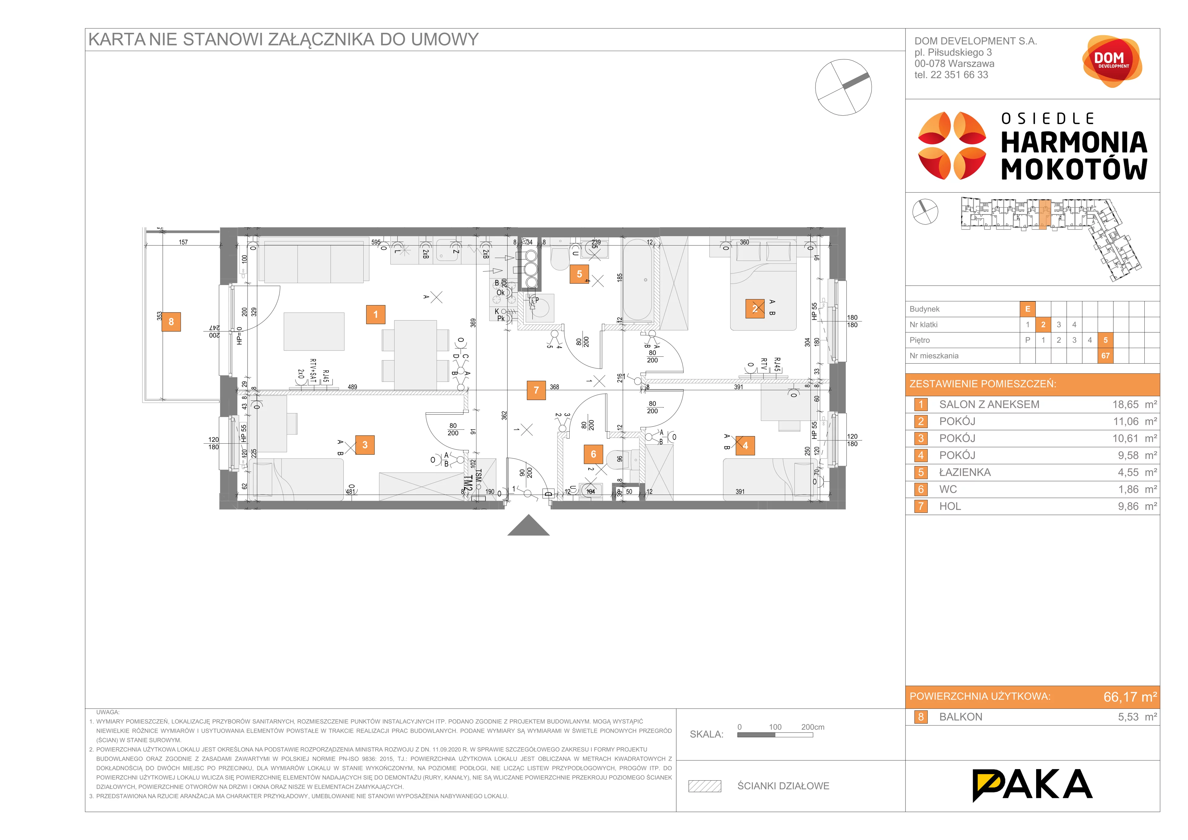 Mieszkanie 66,17 m², piętro 5, oferta nr E/67, Harmonia Mokotów, Warszawa, Mokotów, Siekierki, al. Polski Walczącej / Józefa Becka