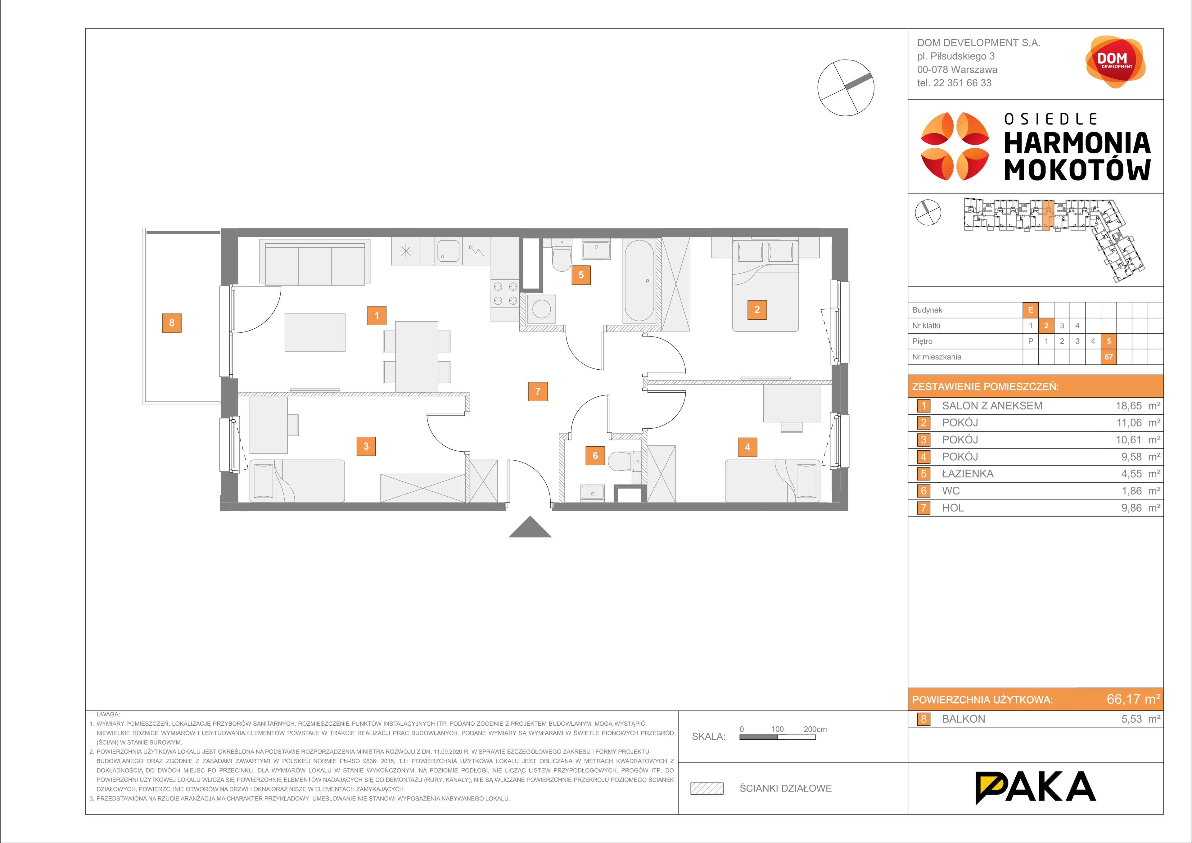 Mieszkanie 66,17 m², piętro 5, oferta nr E/67, Harmonia Mokotów, Warszawa, Mokotów, Siekierki, al. Polski Walczącej / Józefa Becka