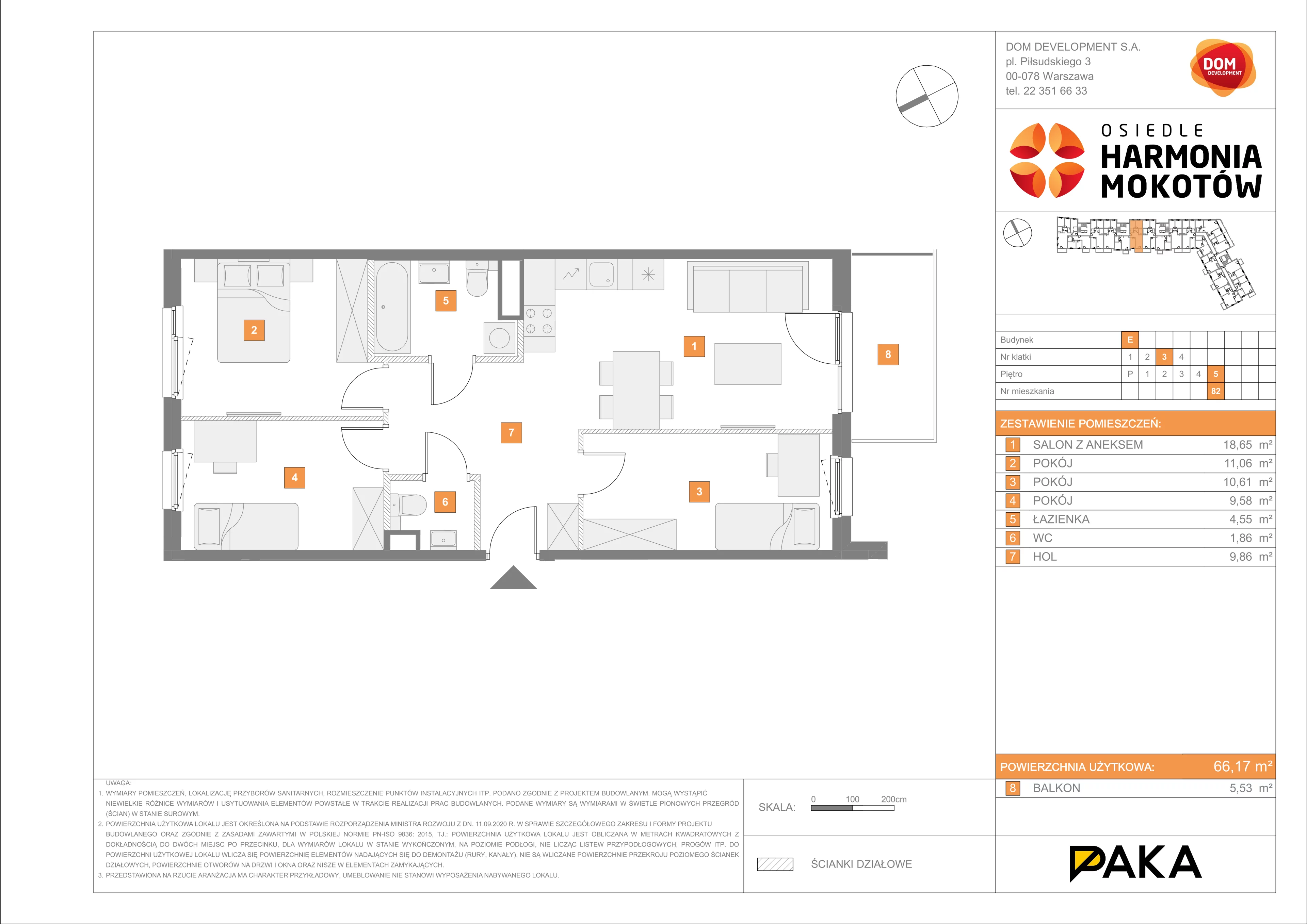 Mieszkanie 66,17 m², piętro 5, oferta nr E/82, Harmonia Mokotów, Warszawa, Mokotów, Siekierki, al. Polski Walczącej / Józefa Becka